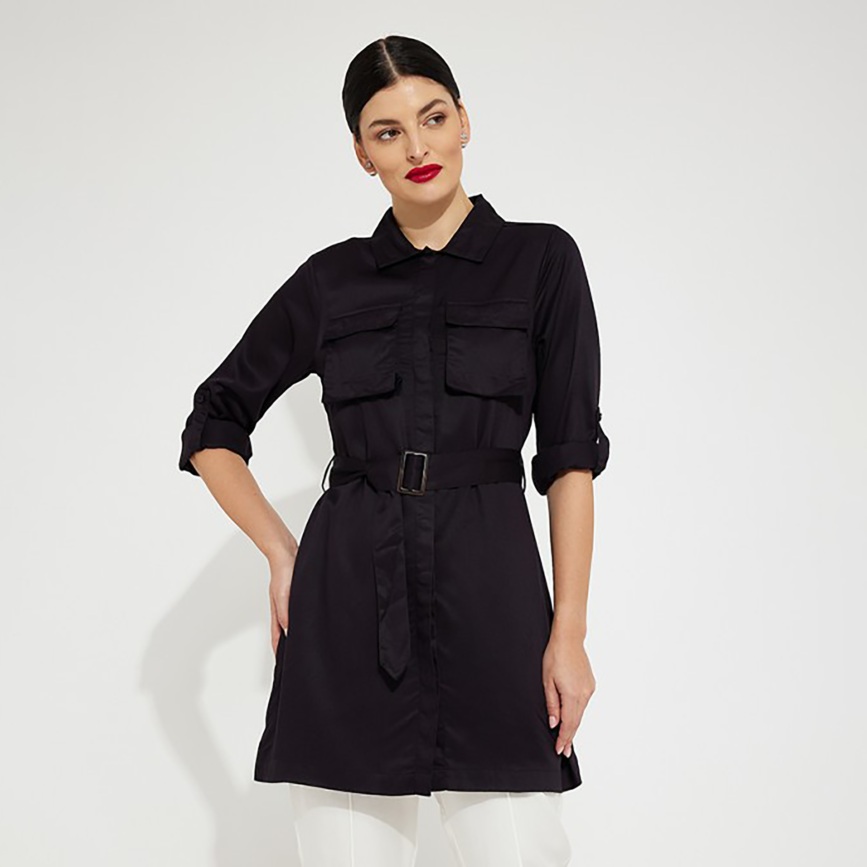 قميص بأكمام قابلة للطي بياقة سادة من ايروبوستال-women-clothing-shirtsandblouses-blouses-image-5