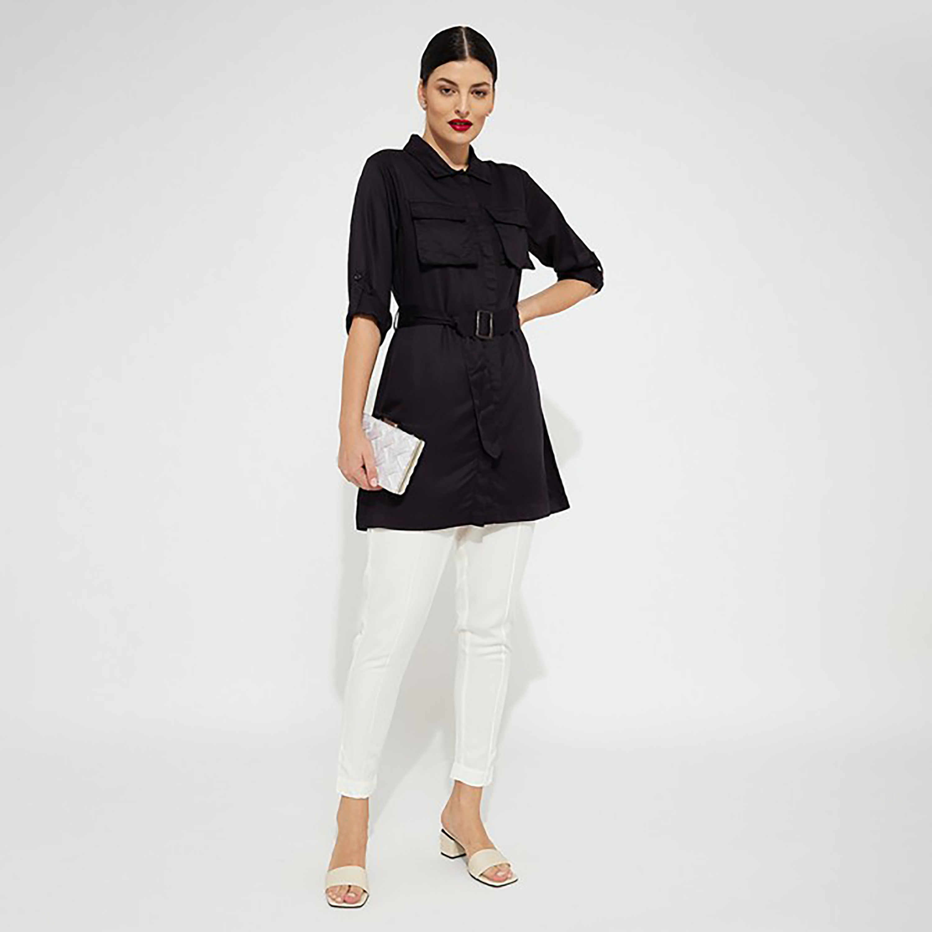 قميص بأكمام قابلة للطي بياقة سادة من ايروبوستال-women-clothing-shirtsandblouses-blouses-image-6