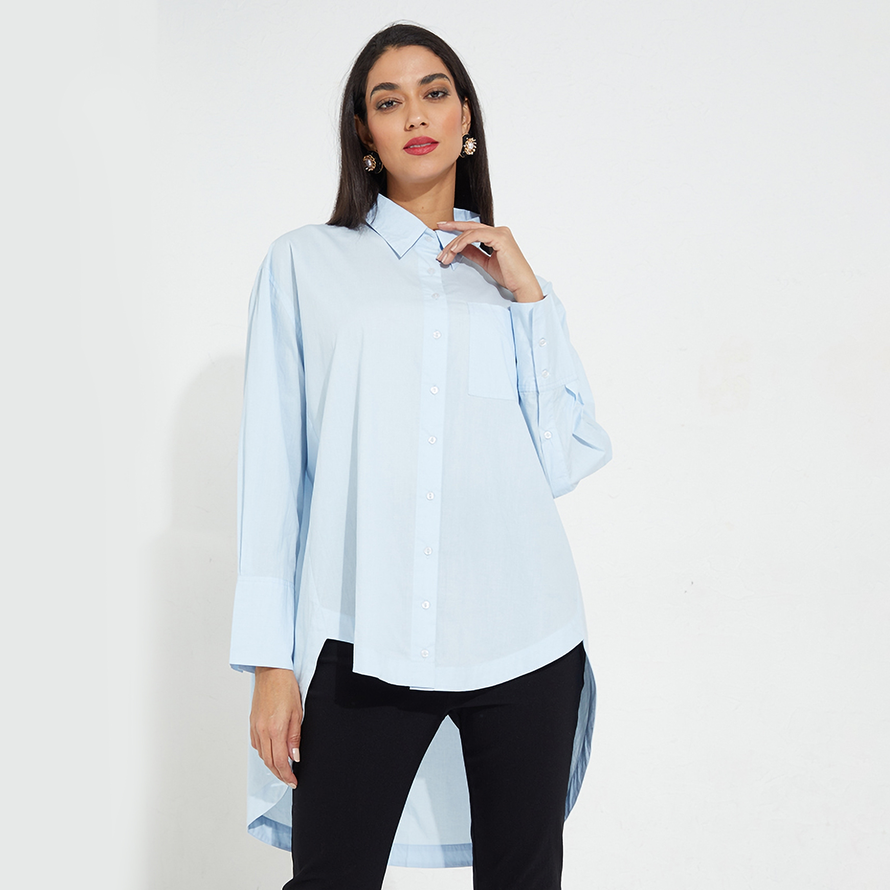 قميص نسائي بأكمام طويلة وياقة سادة من أيروبوستال-women-clothing-shirtsandblouses-shirts-image-1