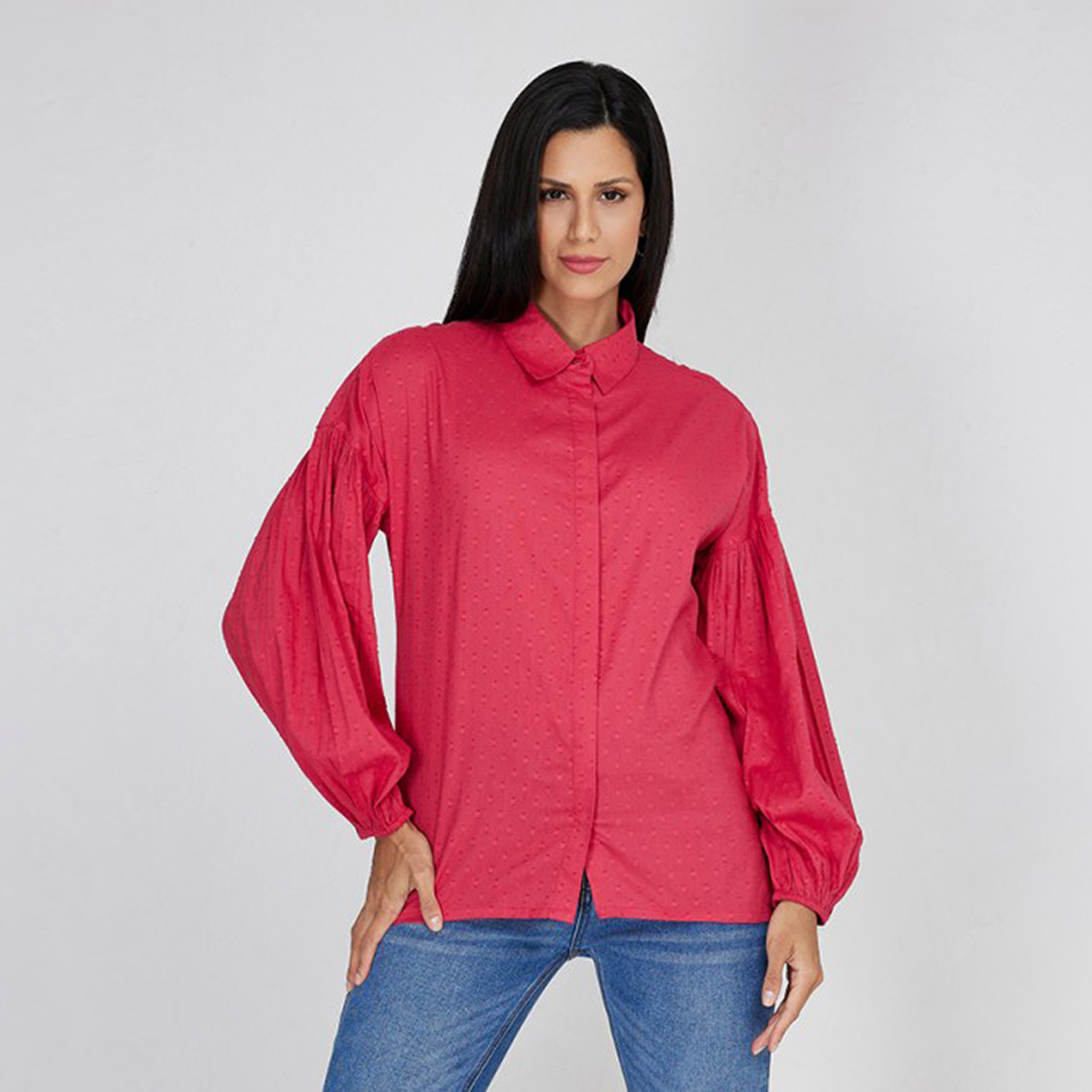 قميص نسائي بأكمام بالون وياقة دوبي من آيروبوستيل-women-clothing-shirtsandblouses-shirts-image-1