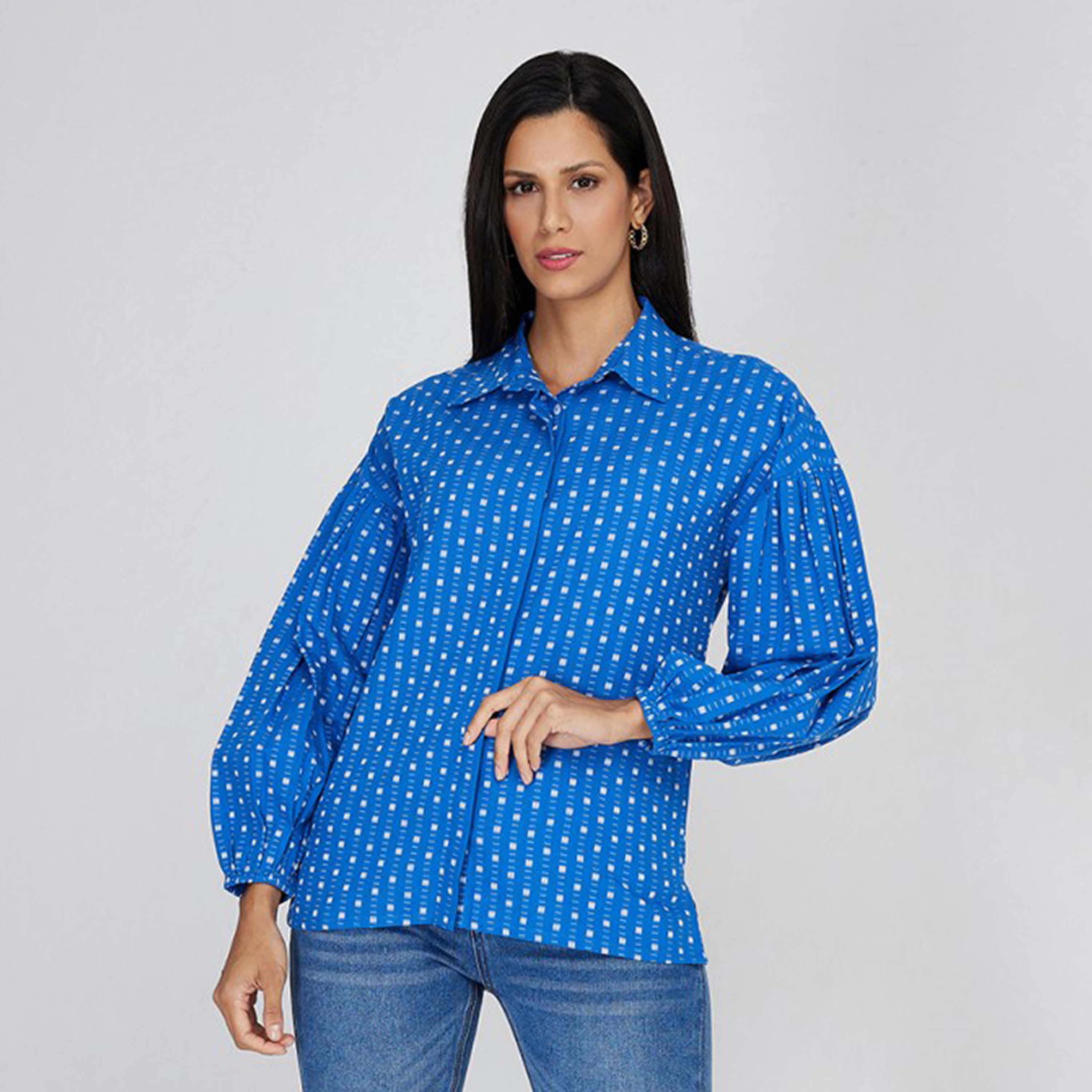 Aeropostale Printed Collared Balloon Sleeves Women's Shirt-women-clothing-shirtsandblouses-shirts-image-1