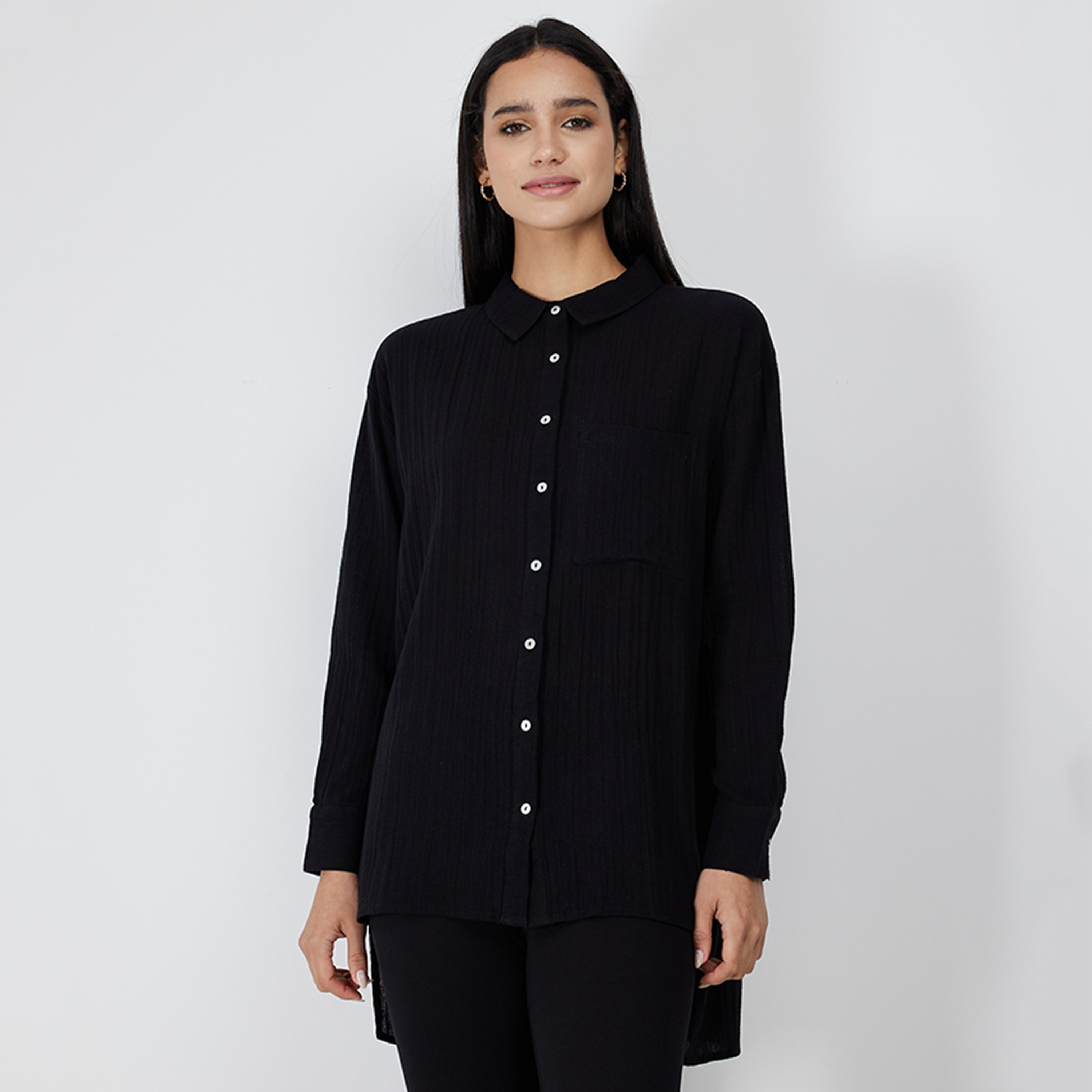 قميص نسائي بأكمام طويلة وياقة منقوشة من أيروبوستال-women-clothing-shirtsandblouses-shirts-image-1