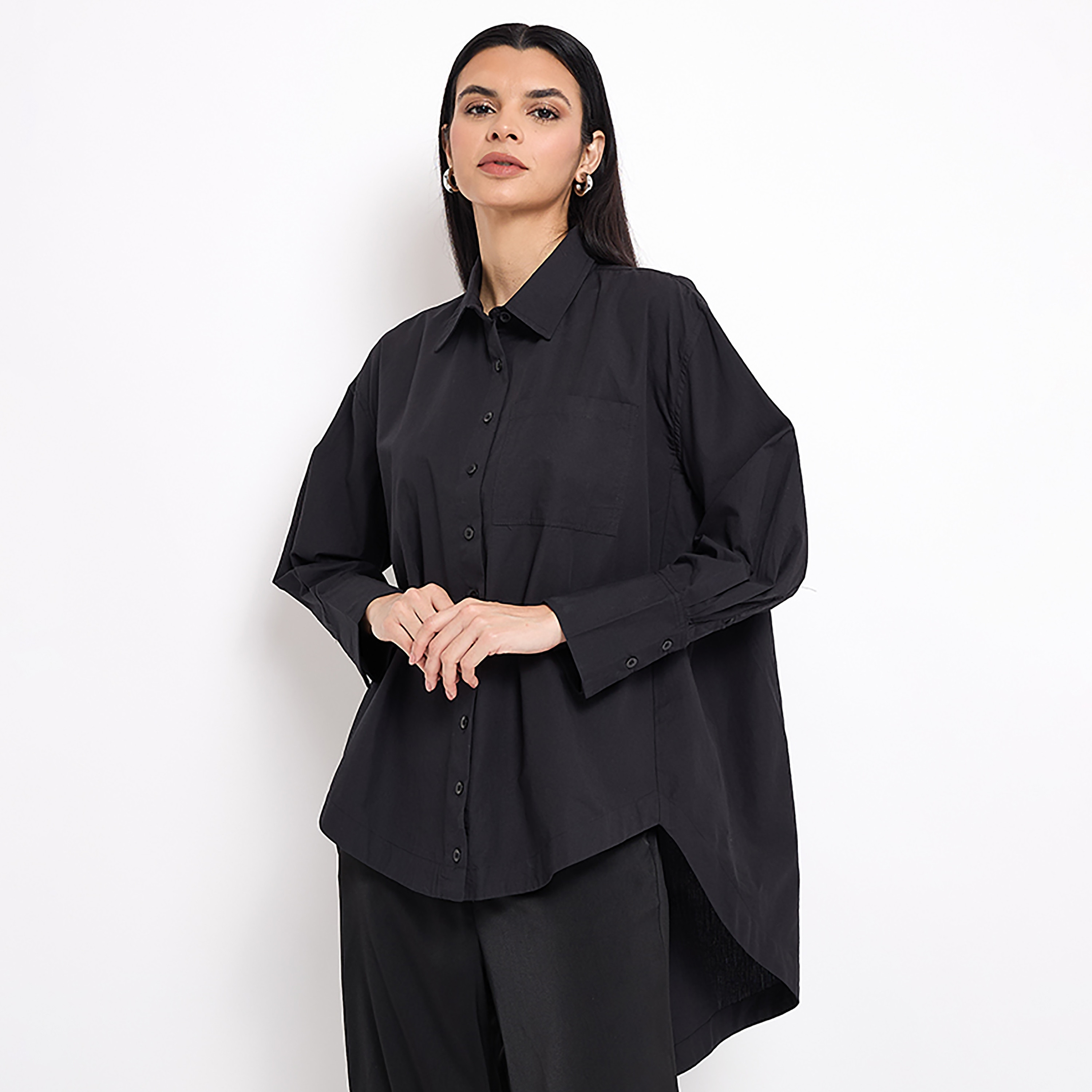 Aeropostale Plain Classic Collar Long Sleeves Long Shirt-women-clothing-shirtsandblouses-blouses-image-1