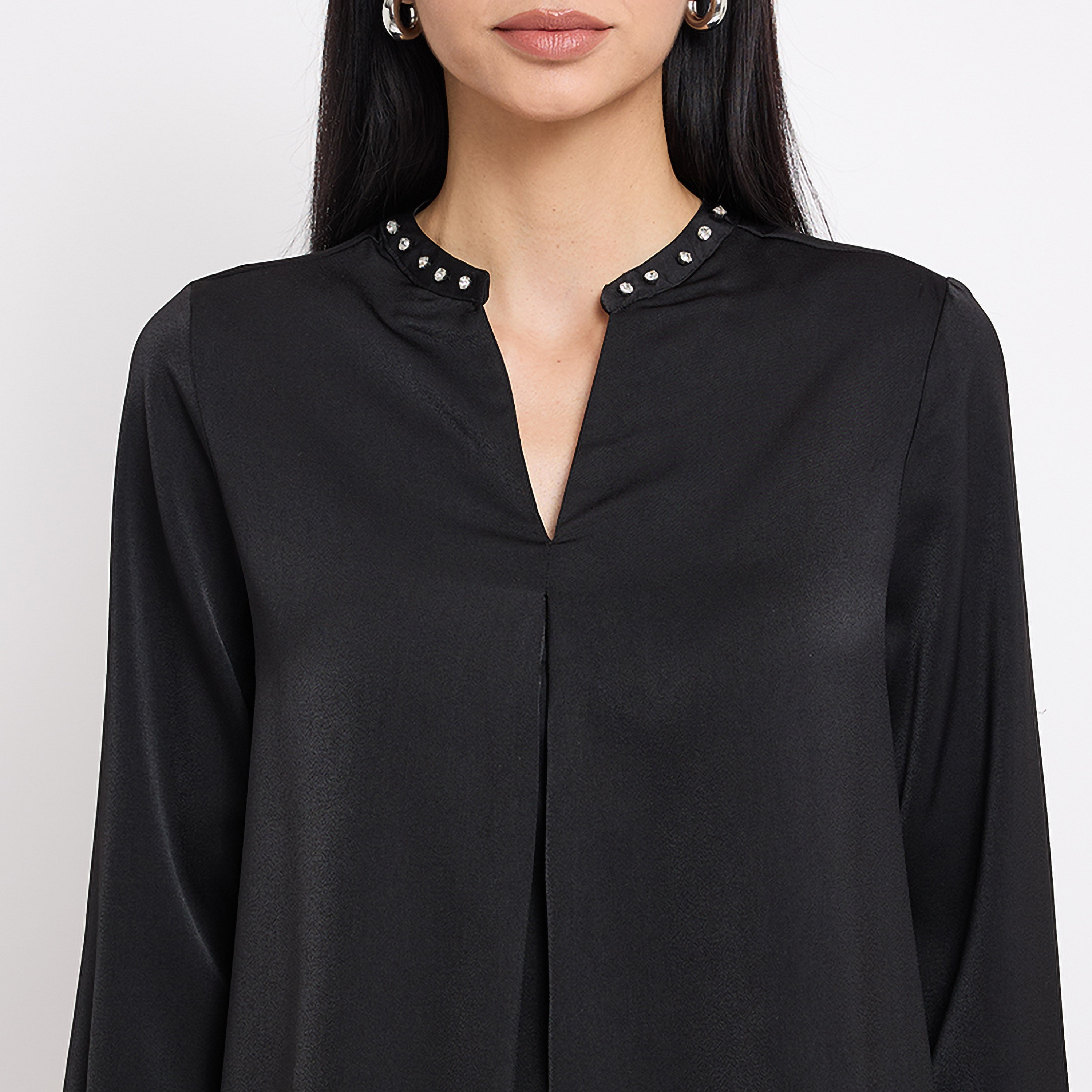 Aeropostale Black Satin Embellished Collar Top-women-clothing-shirtsandblouses-blouses-image-2