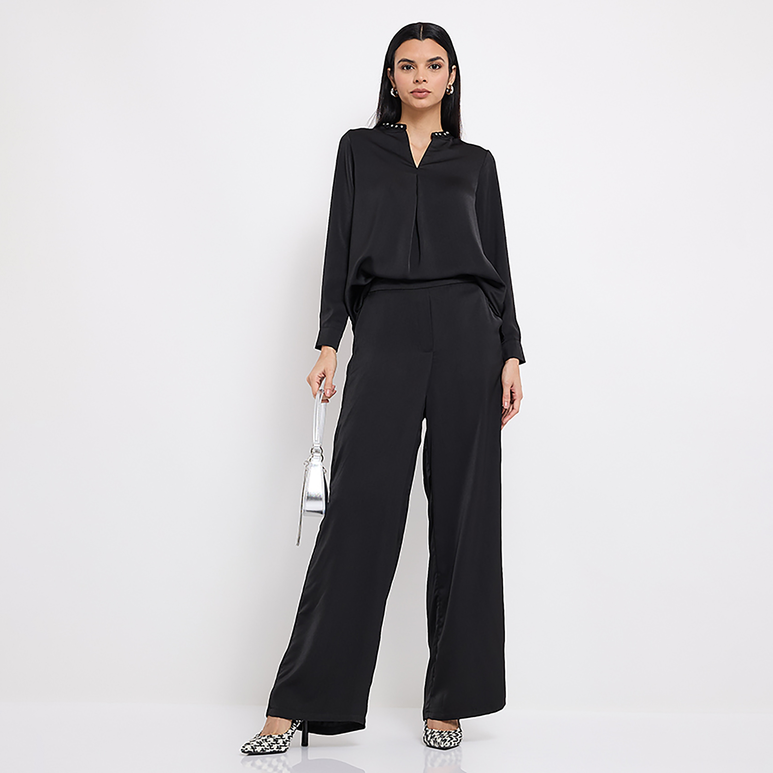 Aeropostale Black Satin Embellished Collar Top-women-clothing-shirtsandblouses-blouses-image-4