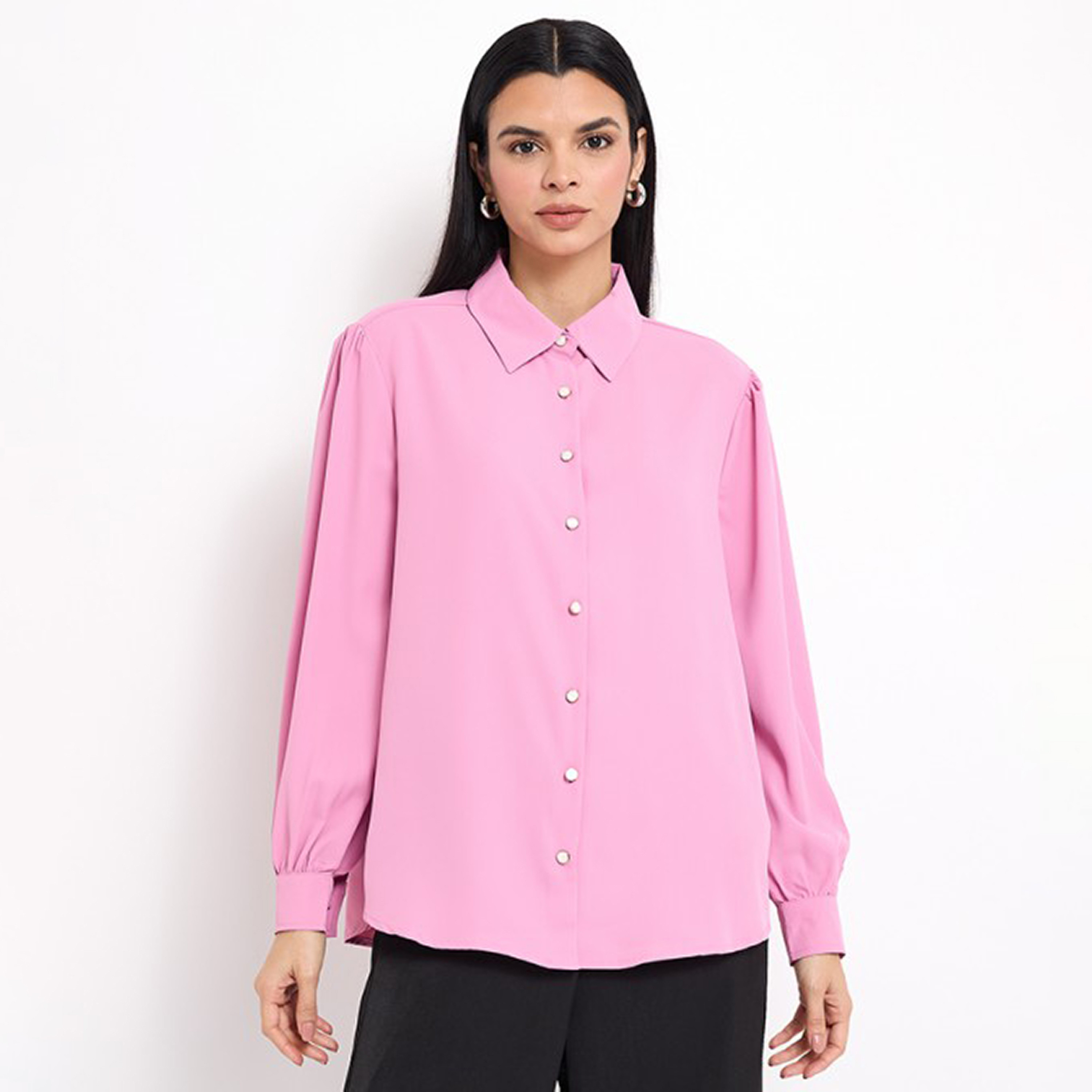 Aeropostale Plain Collared Long Sleeves Women's Shirt-women-clothing-shirtsandblouses-shirts-image-1