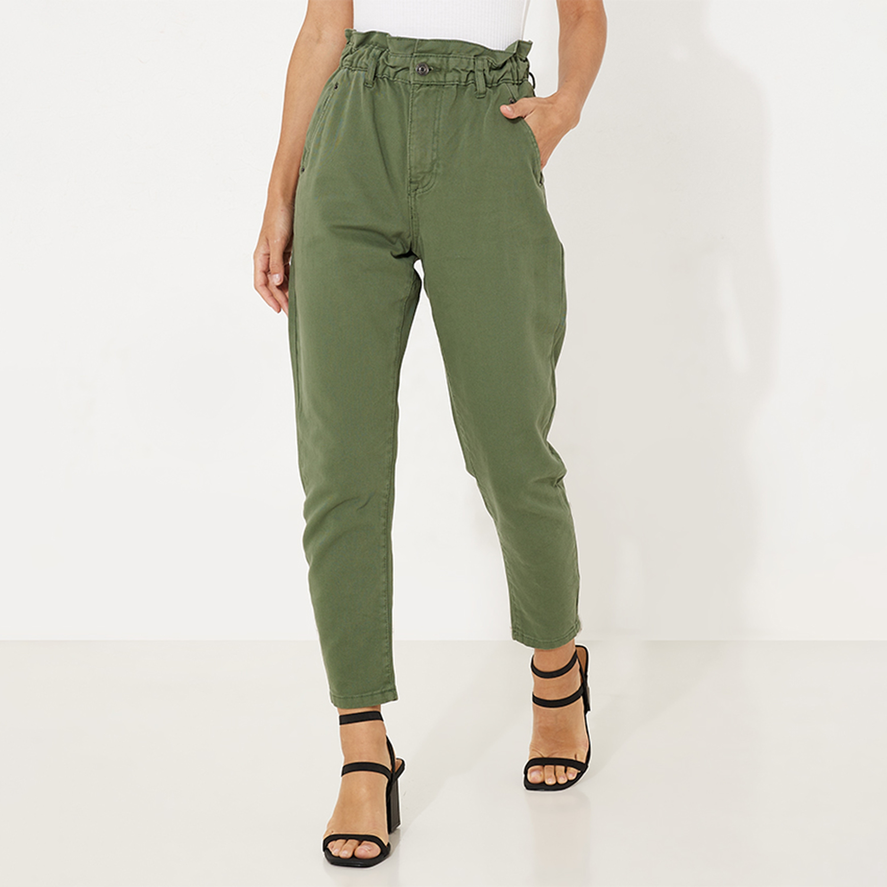 Aeropostale Plain High-Rise Elasticated Women's Trousers-women-clothing-bottoms-trousers-image-1