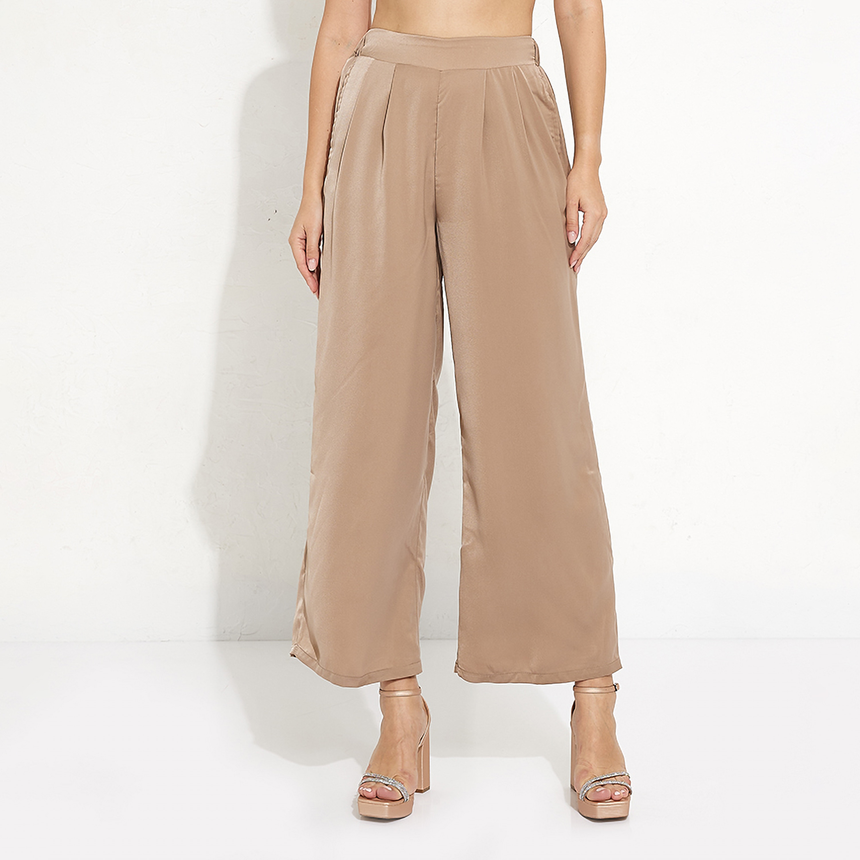بنطلون نسائي مطاطي بخصر مرتفع ومطوي من أيروبوستال-women-clothing-bottoms-trousers-image-1