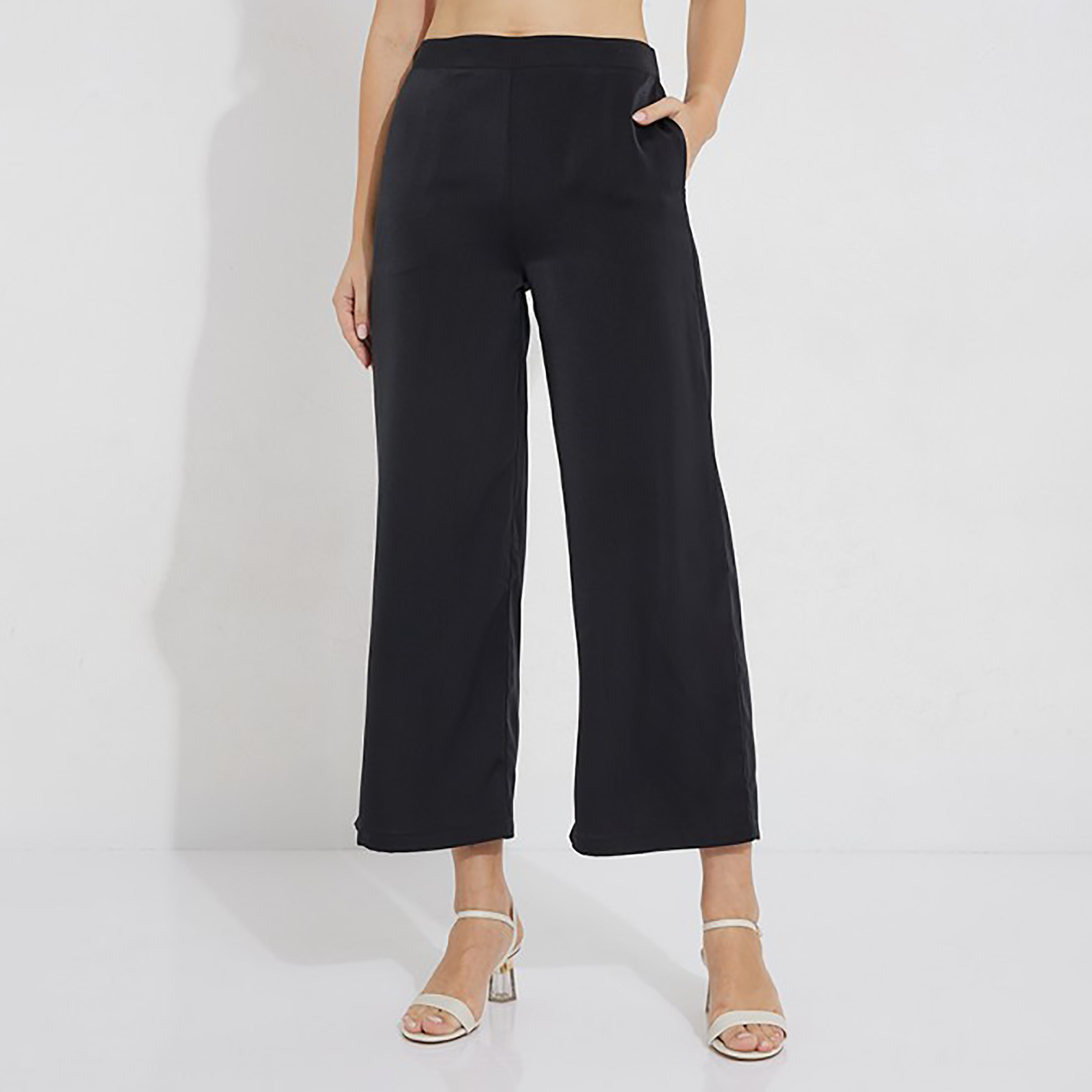 بنطال إيروبوستال سادة بخصر عالٍ وواسع الساق-women-clothing-bottoms-trousers-image-1