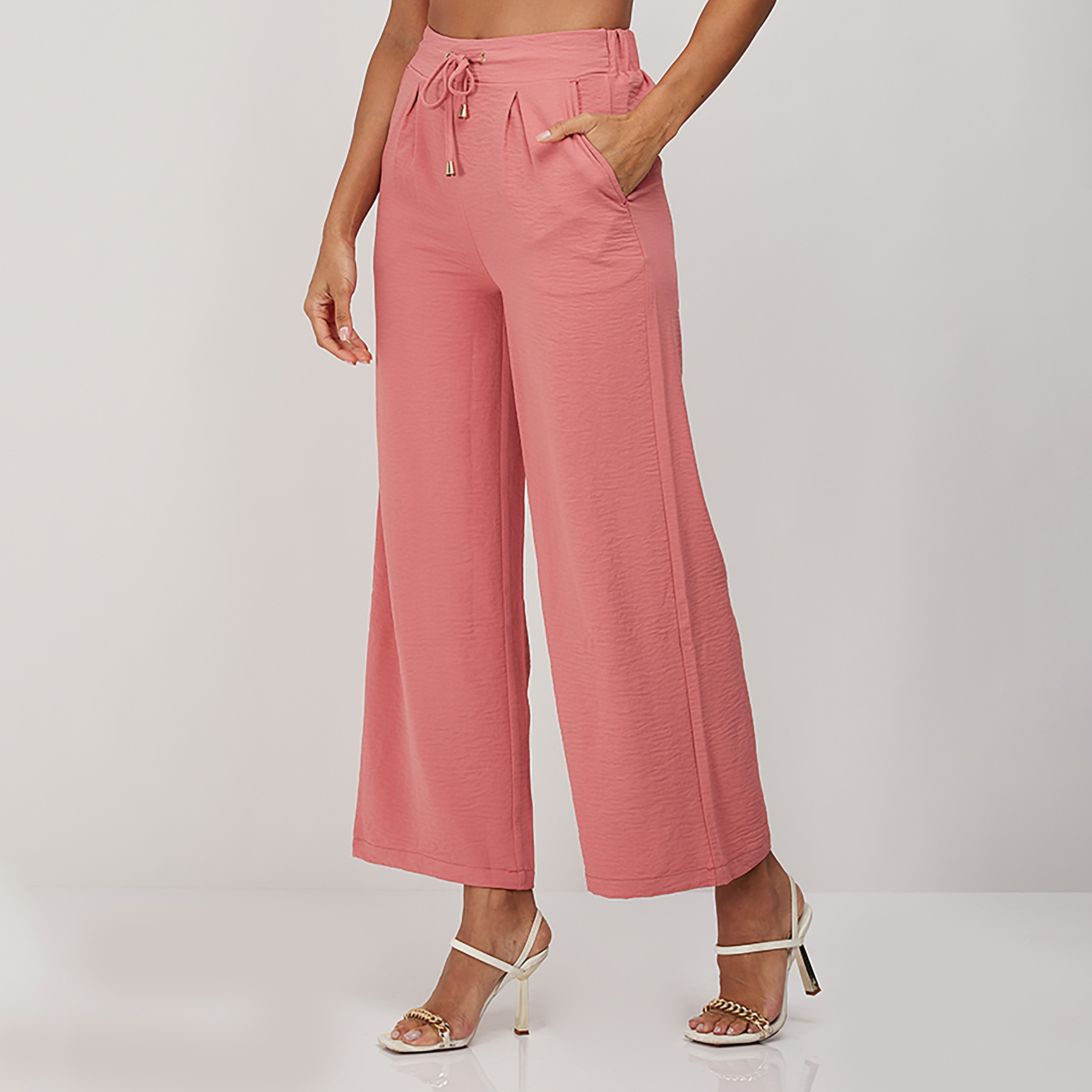 بنطال إيروبوستال ذو نسيج متوسط الارتفاع برباط-women-clothing-bottoms-trousers-image-1