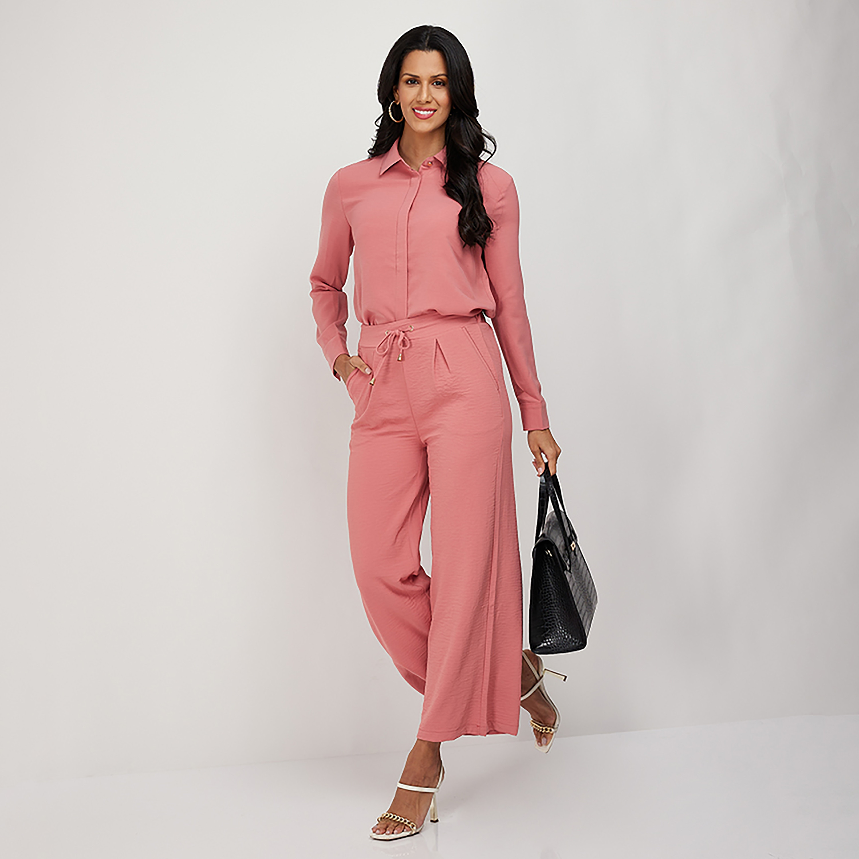 بنطال إيروبوستال ذو نسيج متوسط الارتفاع برباط-women-clothing-bottoms-trousers-image-2