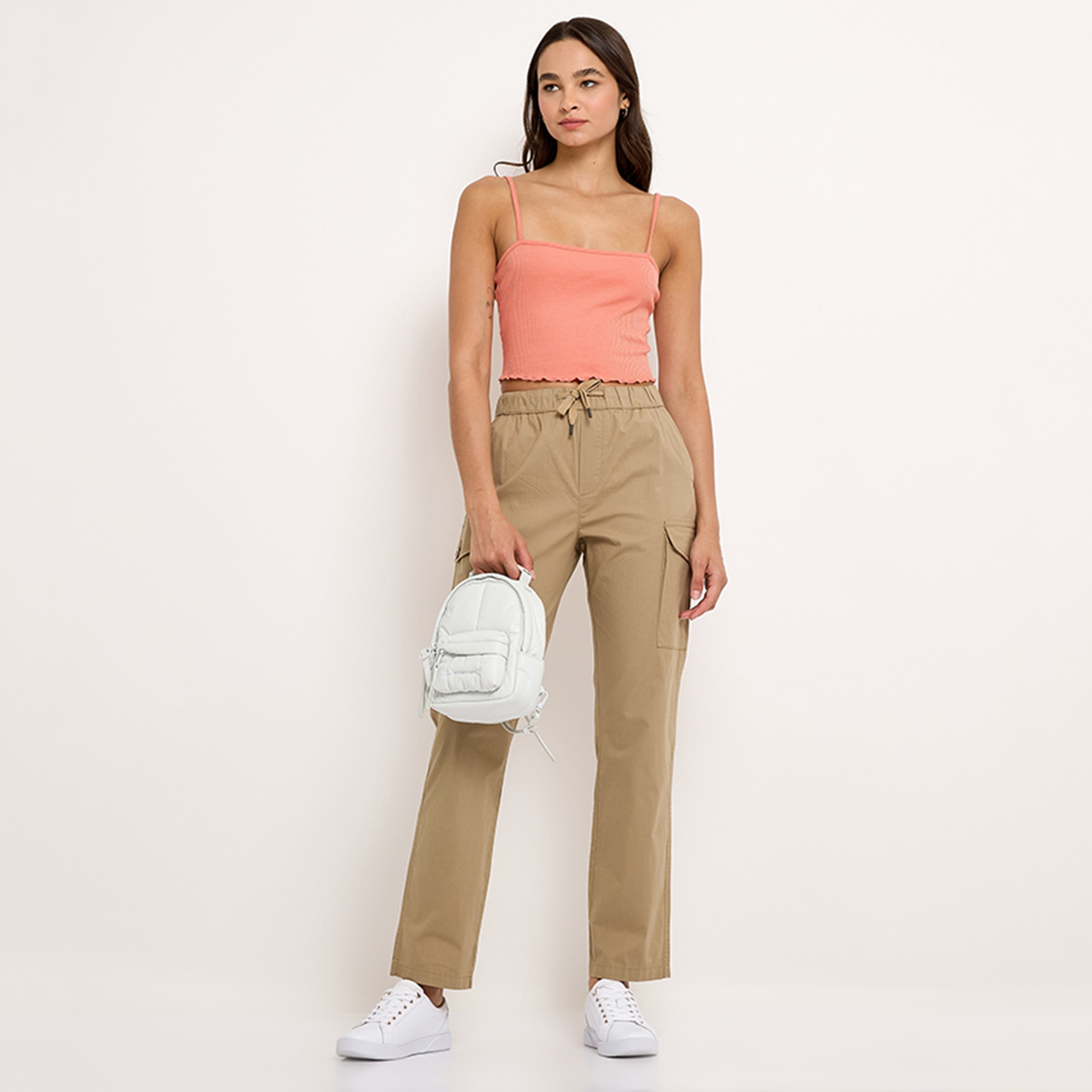 Aeropostale Plain High-Rise Elasticated Waistband Women's Cargo Pants-women-clothing-bottoms-trousers-image-6