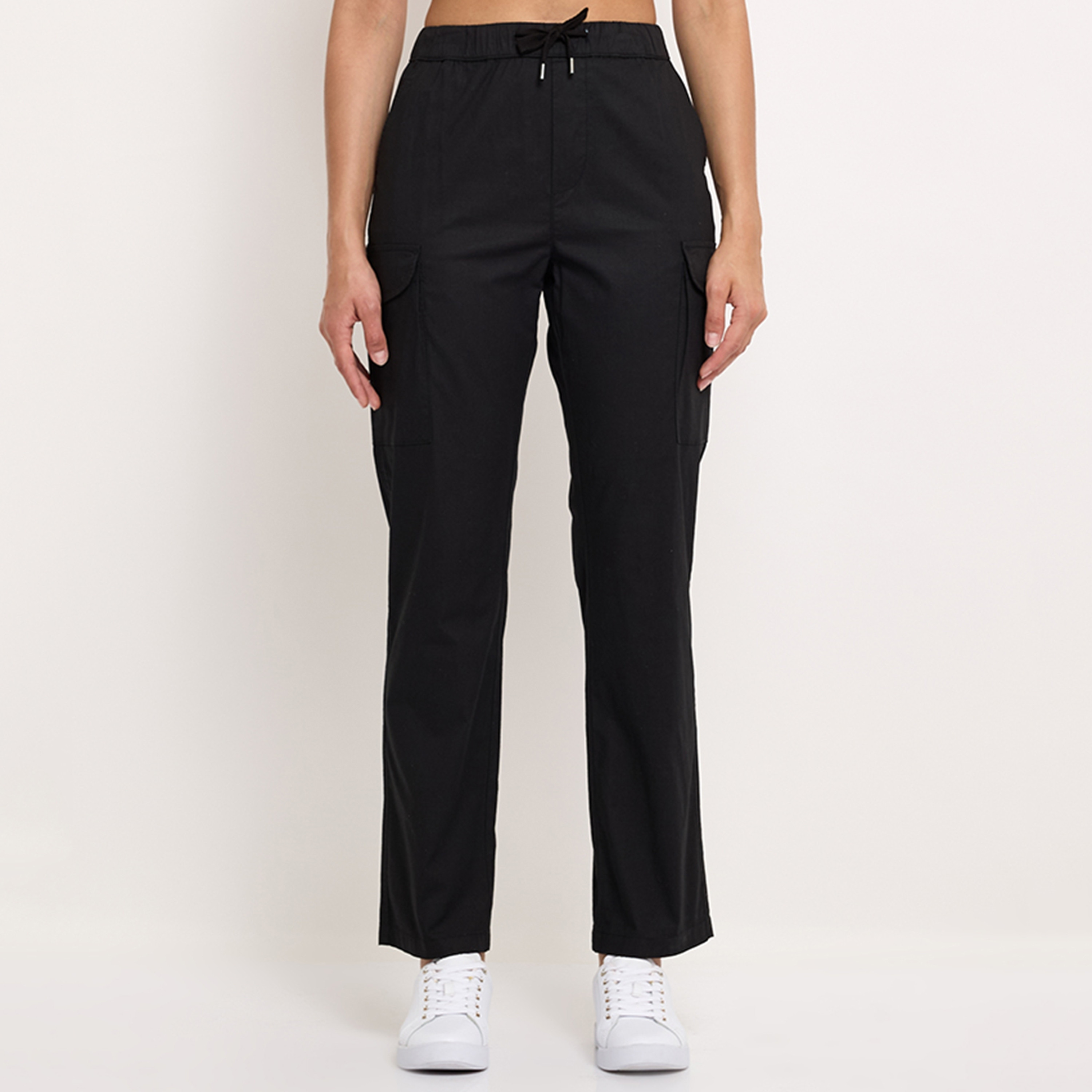 Aeropostale Plain High-Rise Elasticated Waistband Women's Cargo Pants-women-clothing-bottoms-trousers-image-1