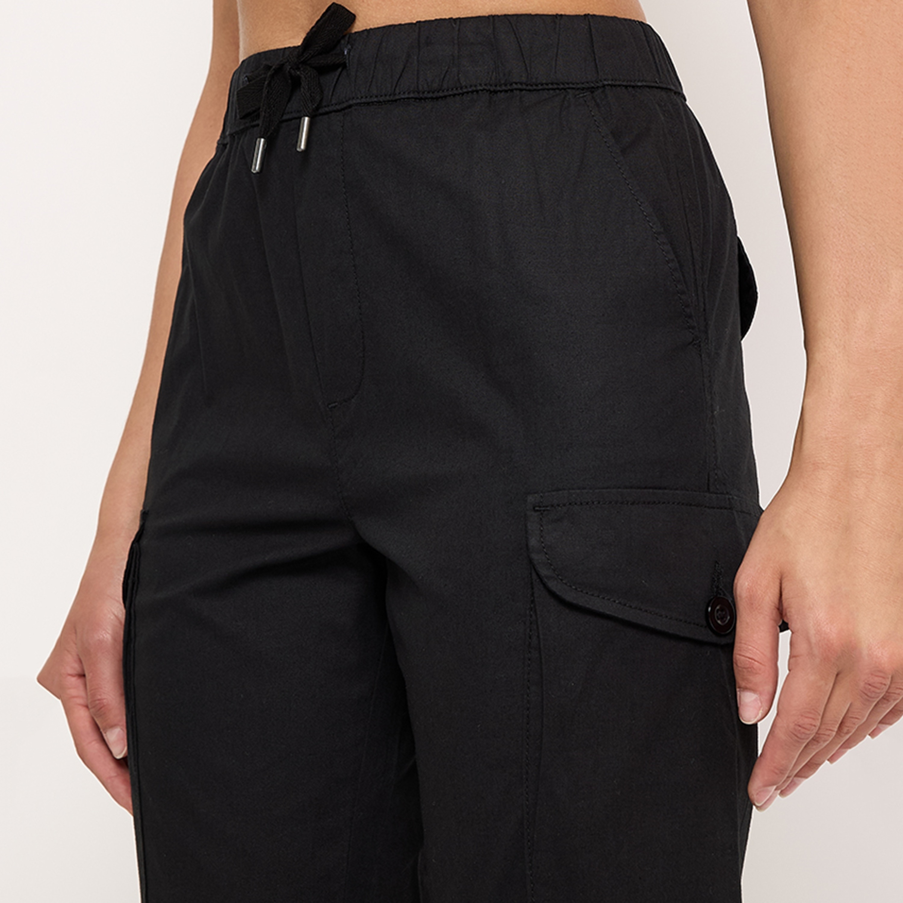 Aeropostale Plain High-Rise Elasticated Waistband Women's Cargo Pants-women-clothing-bottoms-trousers-image-3