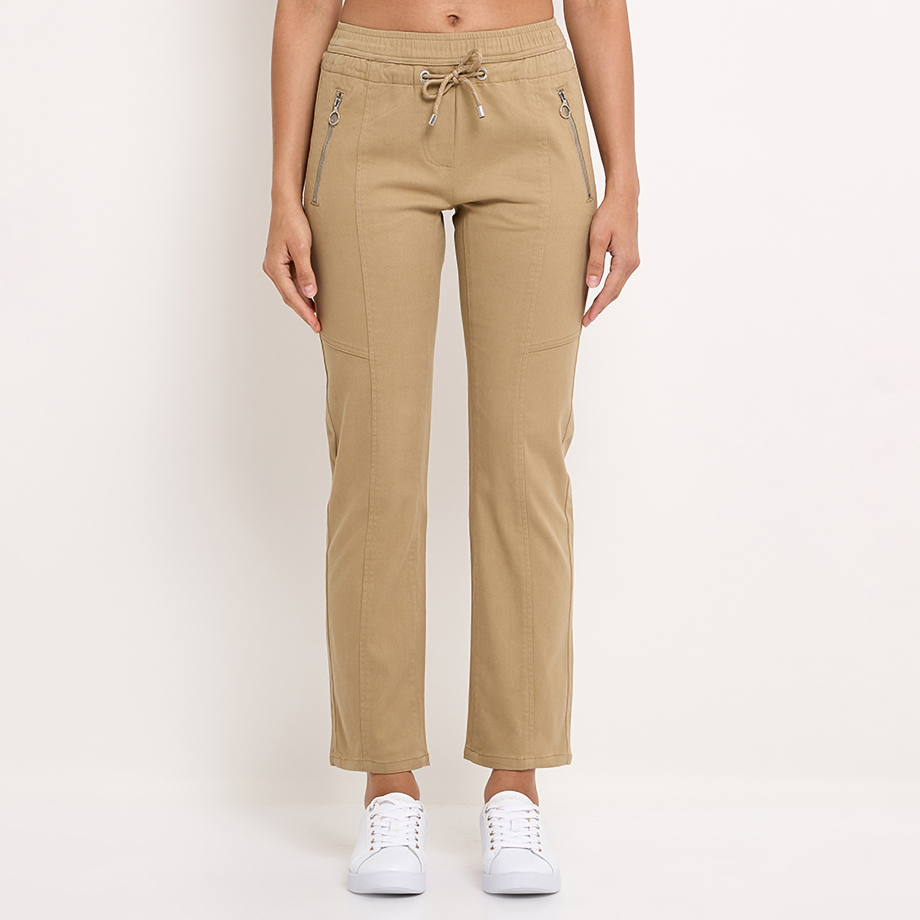 بنطلون نسائي سادة بخصر متوسط ورباط من أيروبوستال-women-clothing-bottoms-joggers-image-1