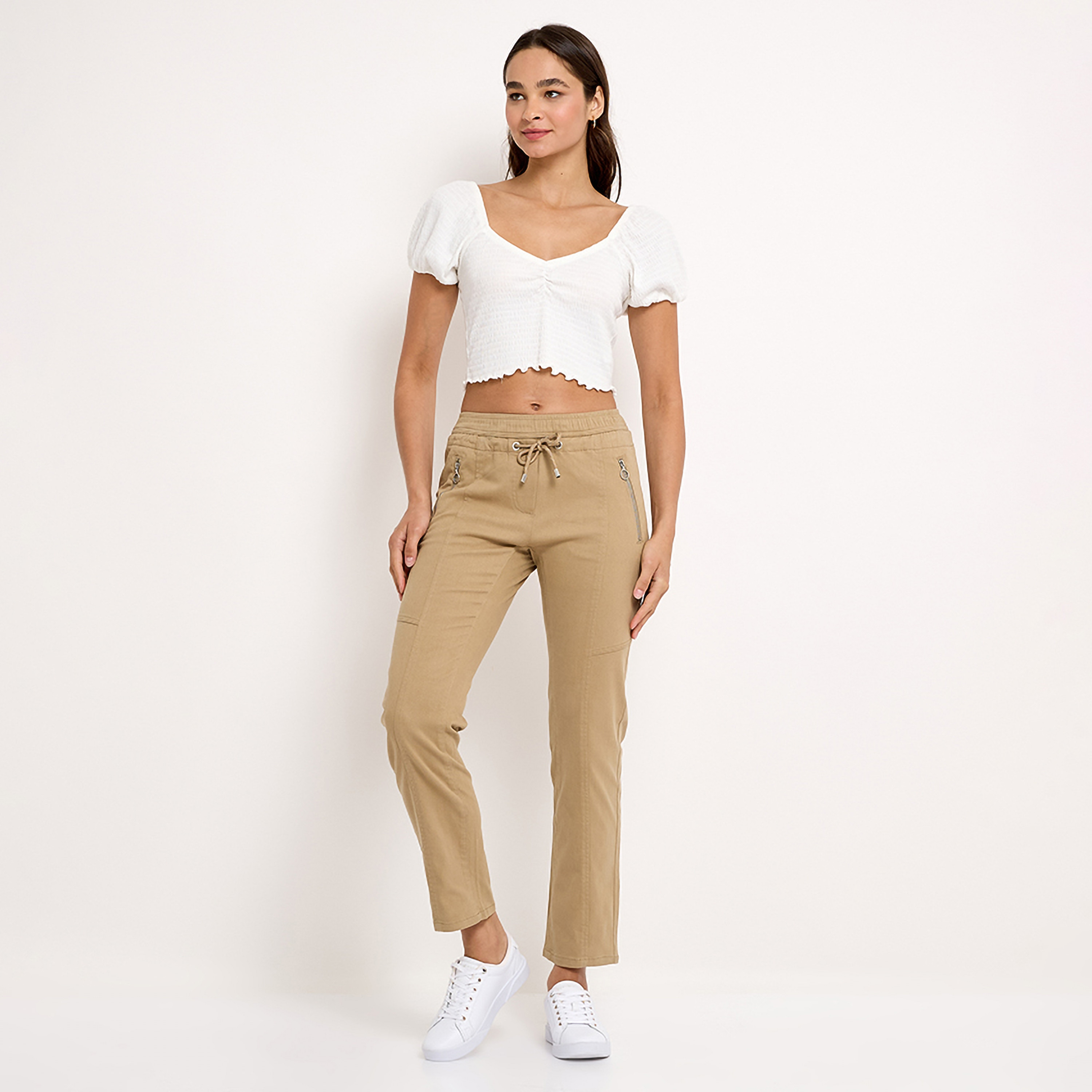 بنطلون نسائي سادة بخصر متوسط ورباط من أيروبوستال-women-clothing-bottoms-joggers-image-2