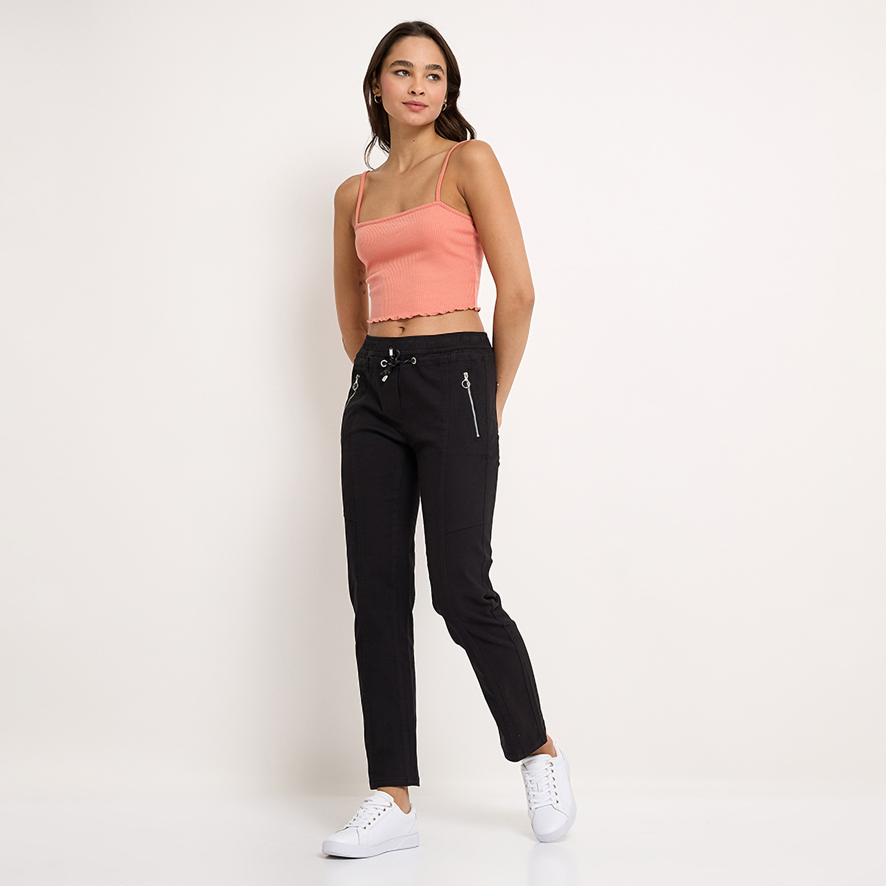 بنطلون نسائي سادة بخصر متوسط ورباط من أيروبوستال-women-clothing-bottoms-joggers-image-6