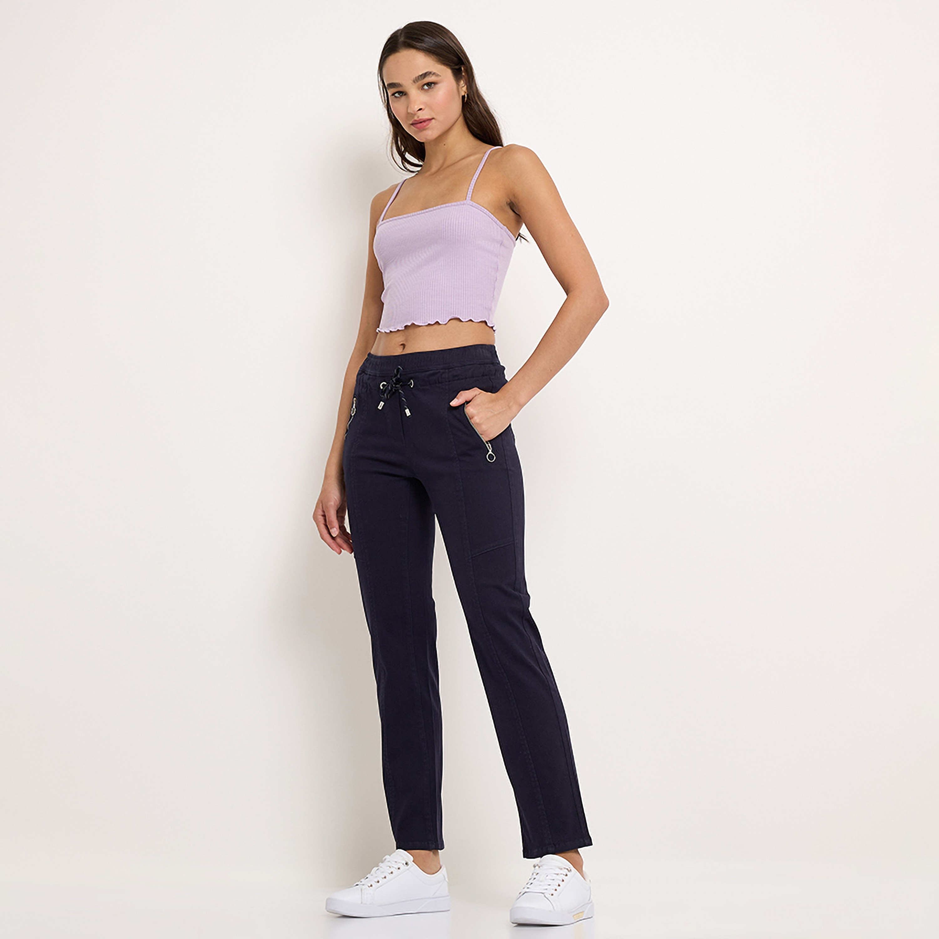 بنطلون نسائي سادة بخصر متوسط ورباط من أيروبوستال-women-clothing-bottoms-joggers-image-10