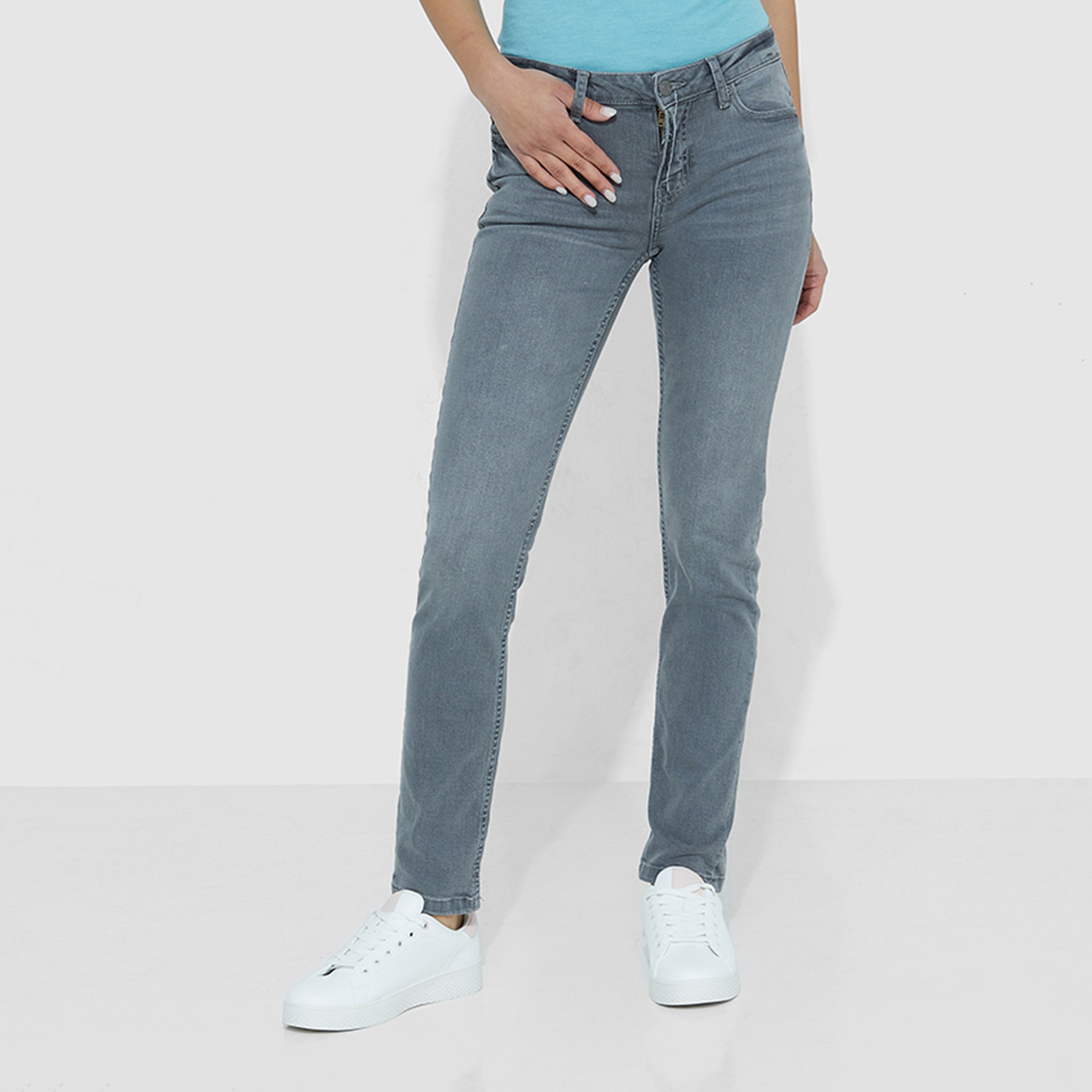 بنطلون جينز نسائي سادة بخصر متوسط وسحاب وأزرار من أيروبوستال-women-clothing-bottoms-jeans-image-5