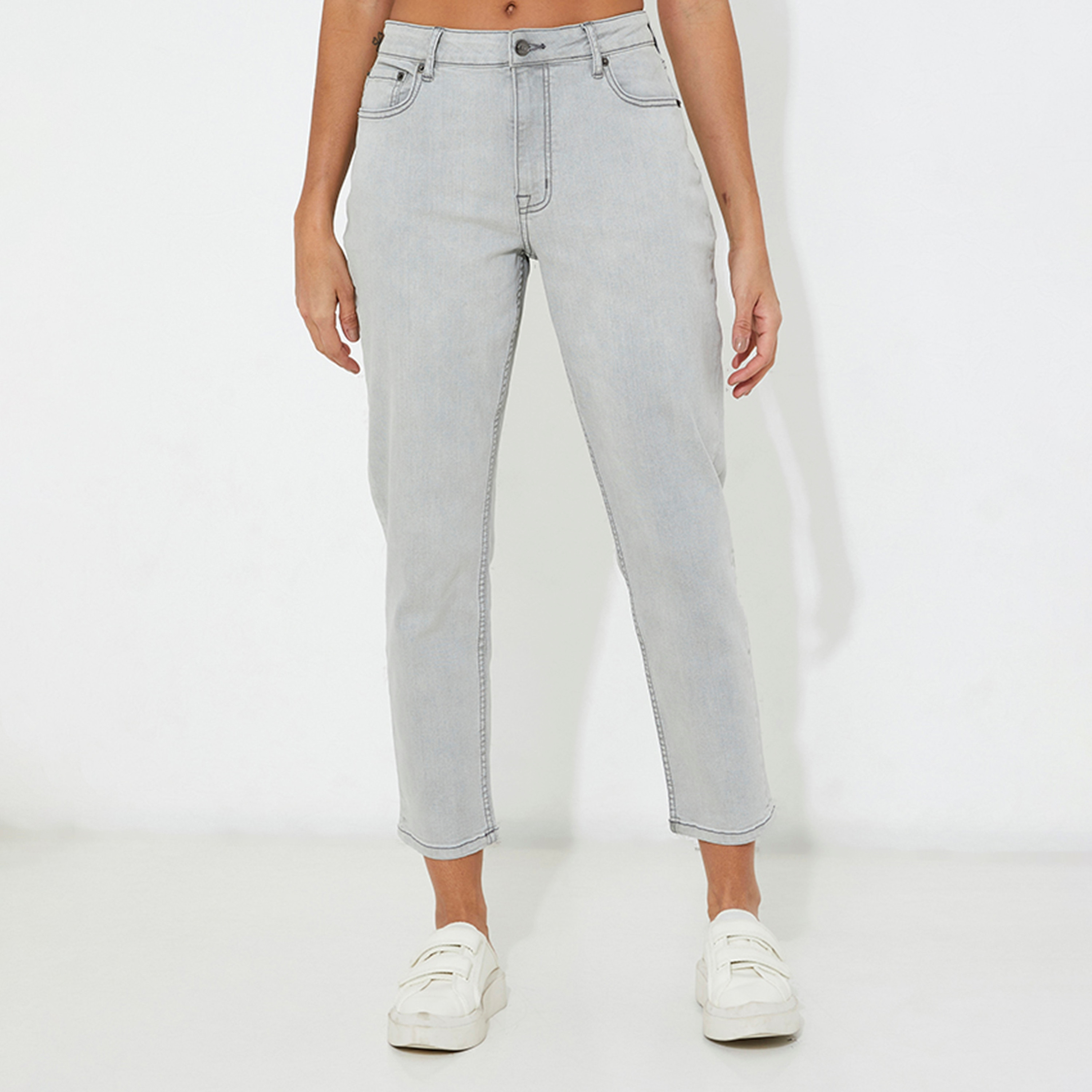 بنطلون جينز نسائي سادة بخصر متوسط وسحاب وأزرار من أيروبوستال-women-clothing-bottoms-jeans-image-9