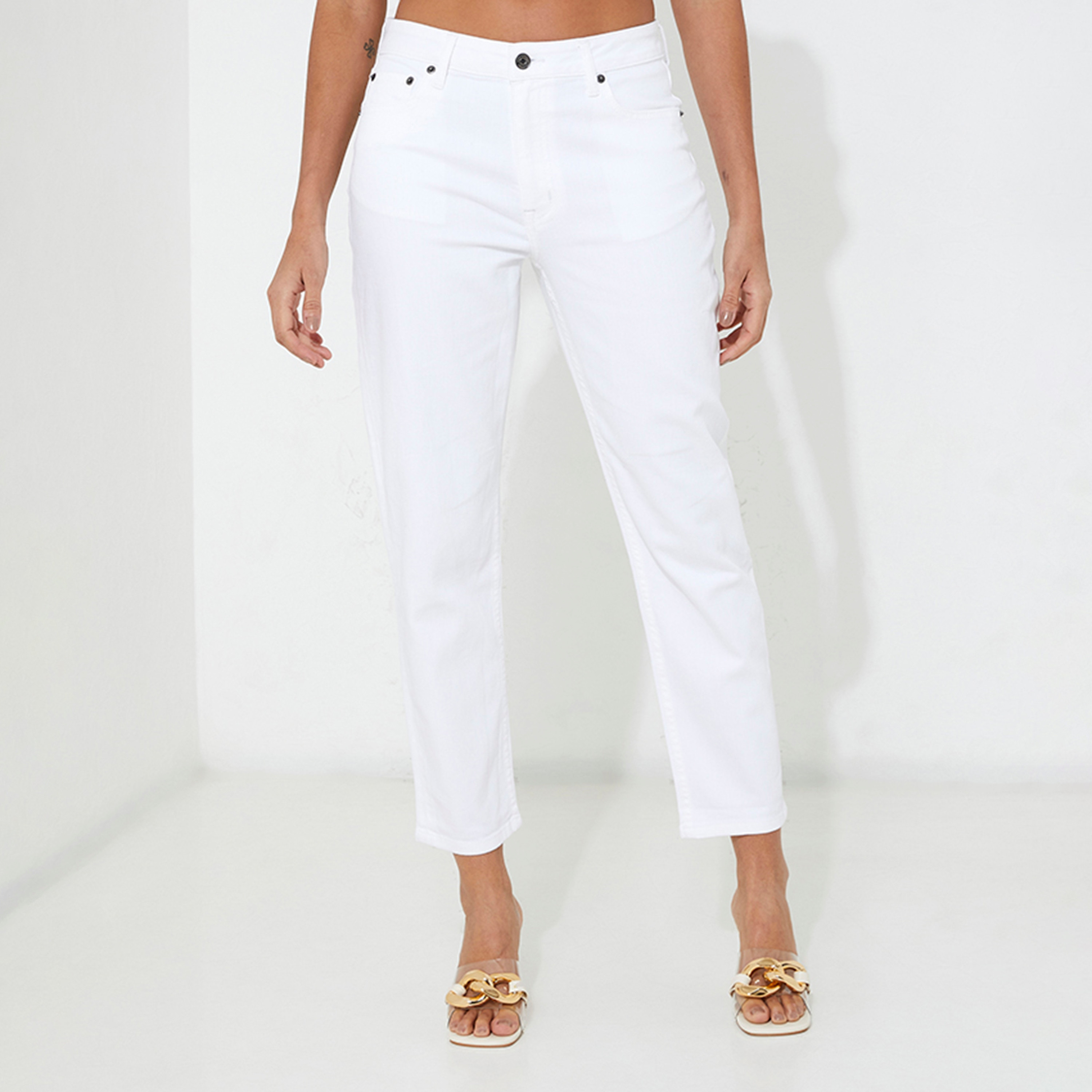 بنطلون جينز نسائي سادة بخصر متوسط وسحاب وأزرار من أيروبوستال-women-clothing-bottoms-jeans-image-13