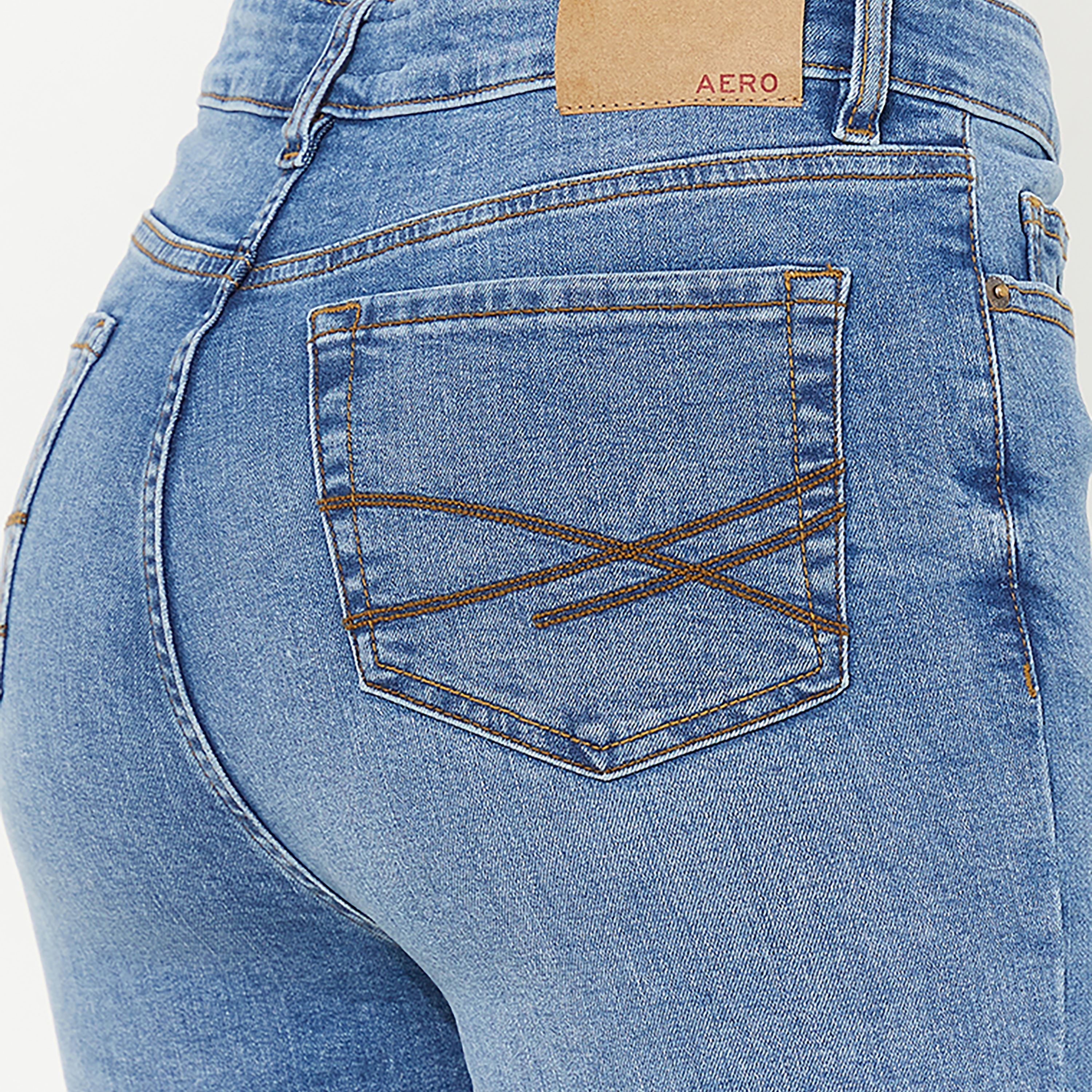 بنطلون جينز نسائي سادة بخصر مرتفع وسحاب وأزرار من أيروبوستال-women-clothing-bottoms-jeans-image-3