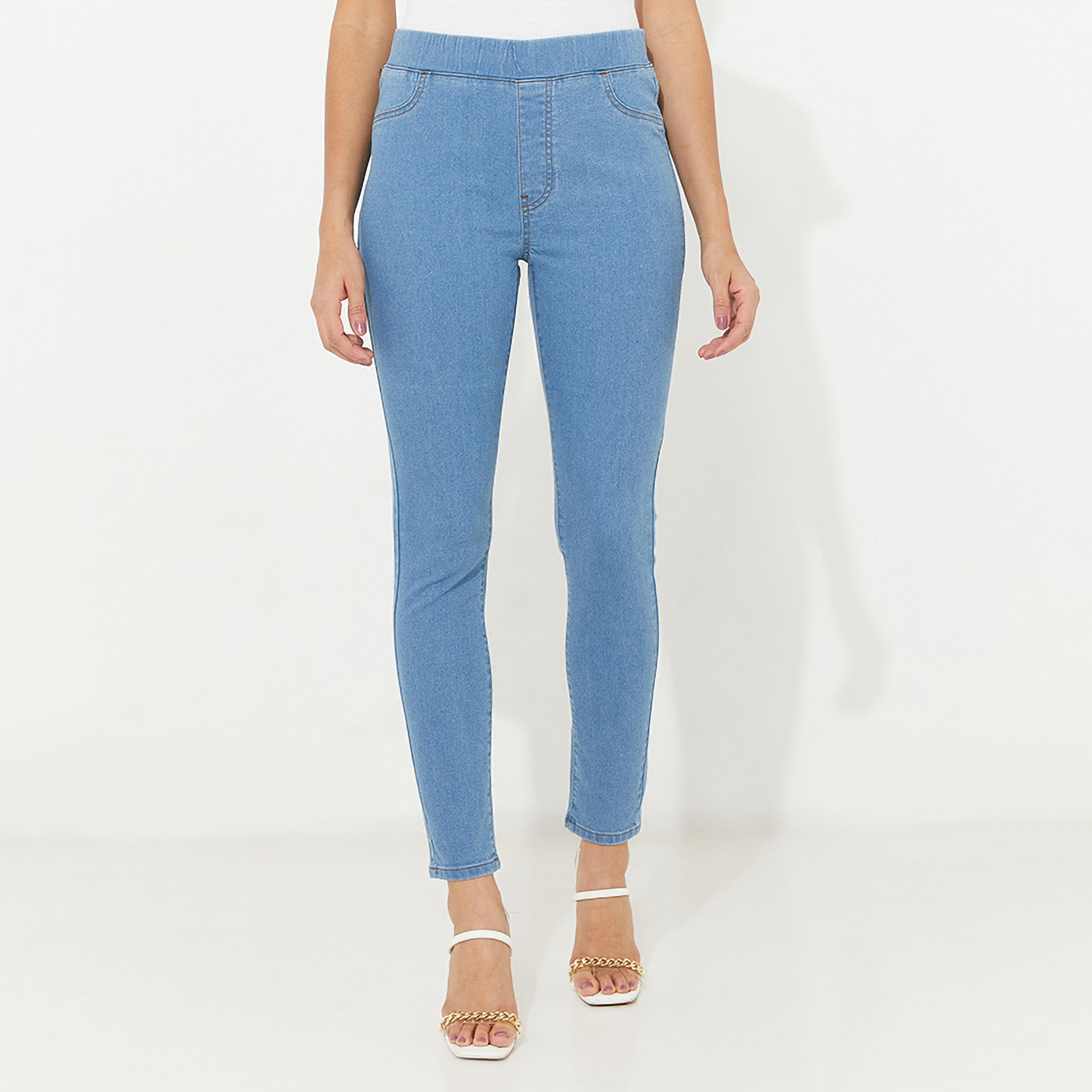 بنطلون جيجينج نسائي سادة مطاطي بخصر مرتفع من أيروبوستال-women-clothing-bottoms-jeans-image-1