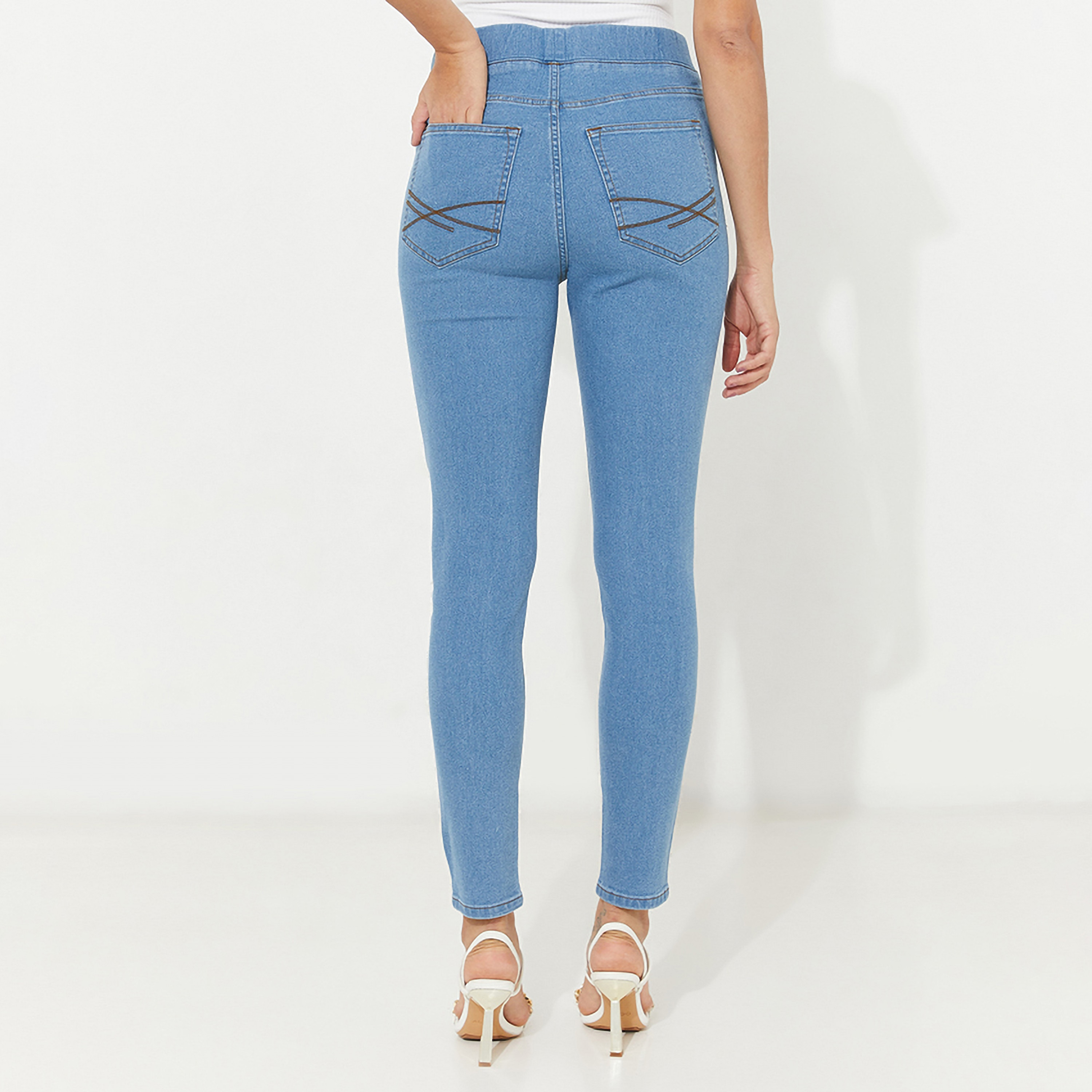 بنطلون جيجينج نسائي سادة مطاطي بخصر مرتفع من أيروبوستال-women-clothing-bottoms-jeans-image-4