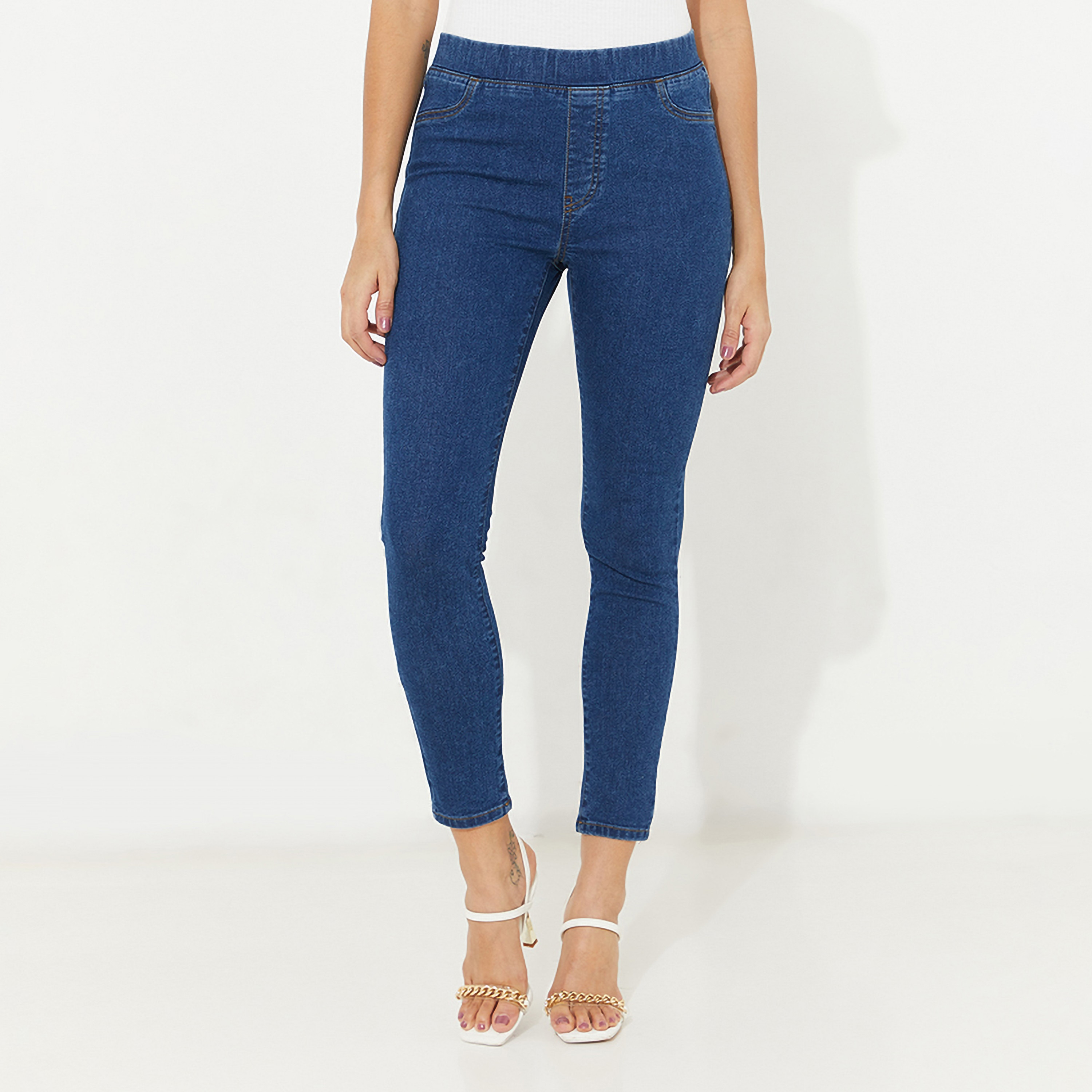 بنطلون جيجينج نسائي سادة مطاطي بخصر مرتفع من أيروبوستال-women-clothing-bottoms-jeans-image-5