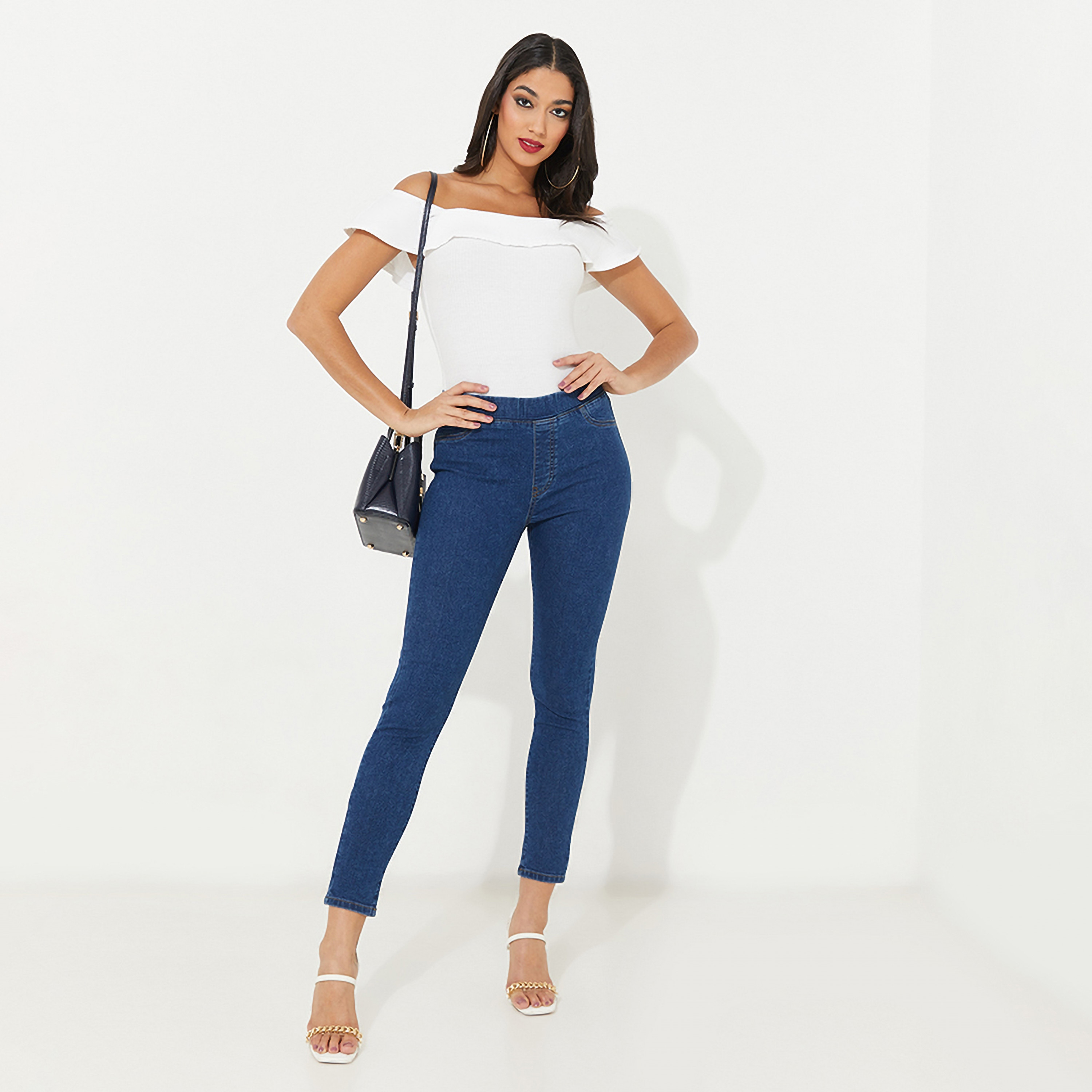 بنطلون جيجينج نسائي سادة مطاطي بخصر مرتفع من أيروبوستال-women-clothing-bottoms-jeans-image-6