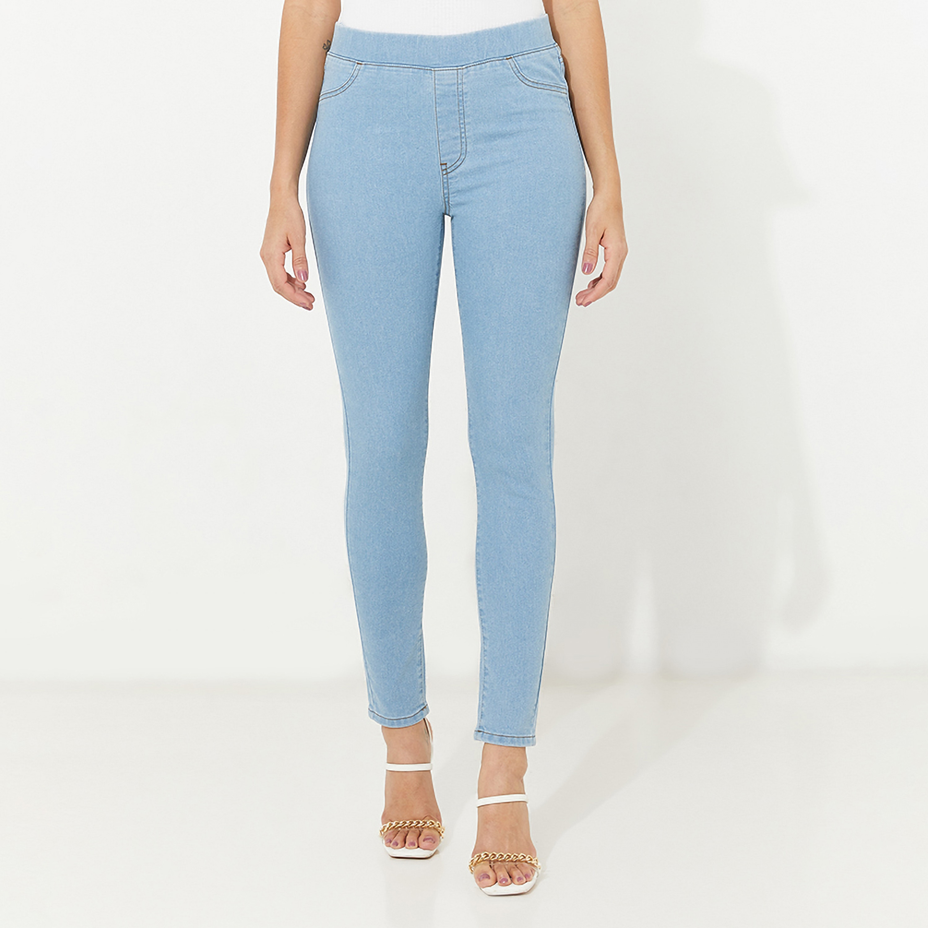 بنطلون جيجينج نسائي سادة مطاطي بخصر مرتفع من أيروبوستال-women-clothing-bottoms-jeans-image-9