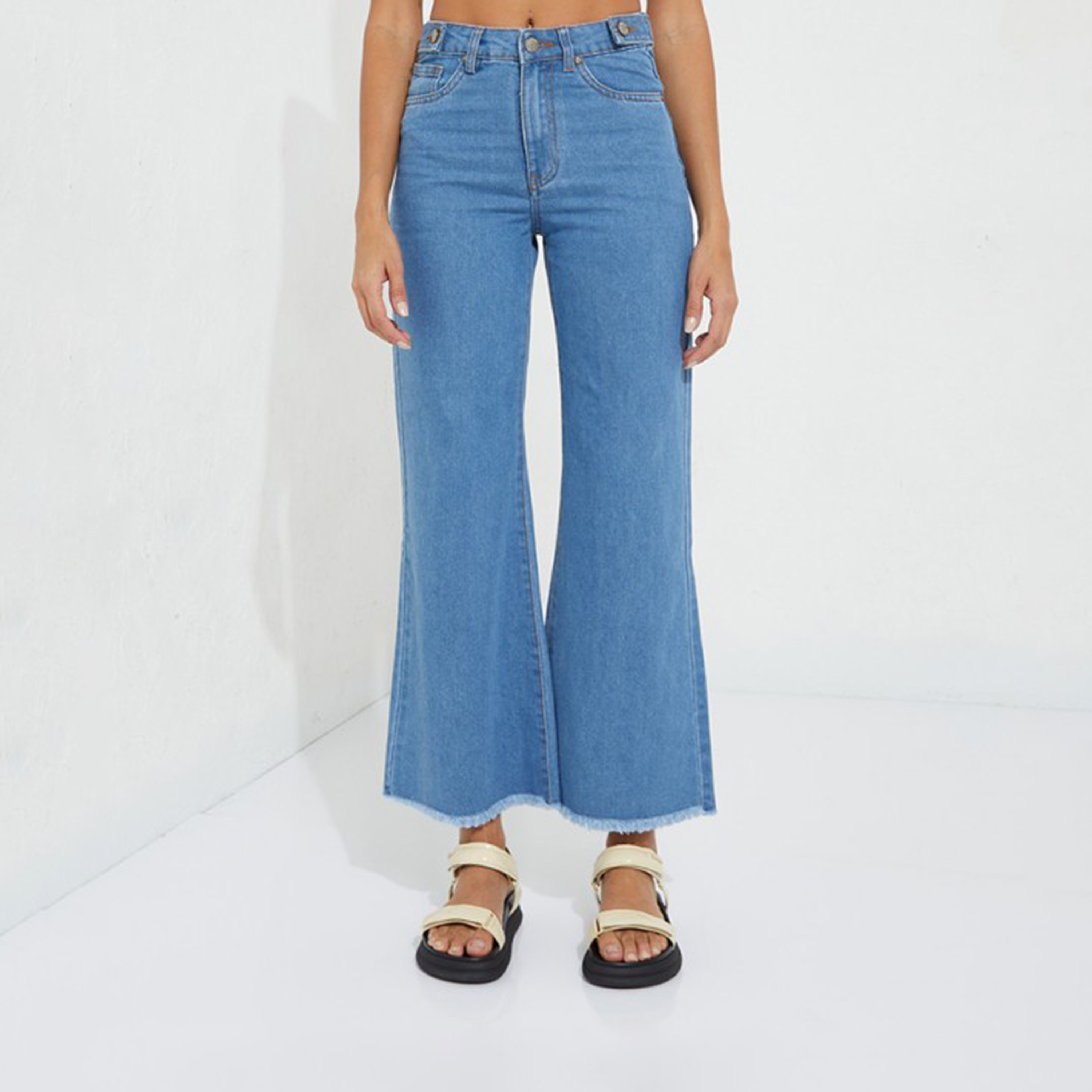 أيروبوستال- بنطلون جينز نسائي واسع الساق ومتوسط ​​الارتفاع لون فاتح-women-clothing-bottoms-jeans-image-1