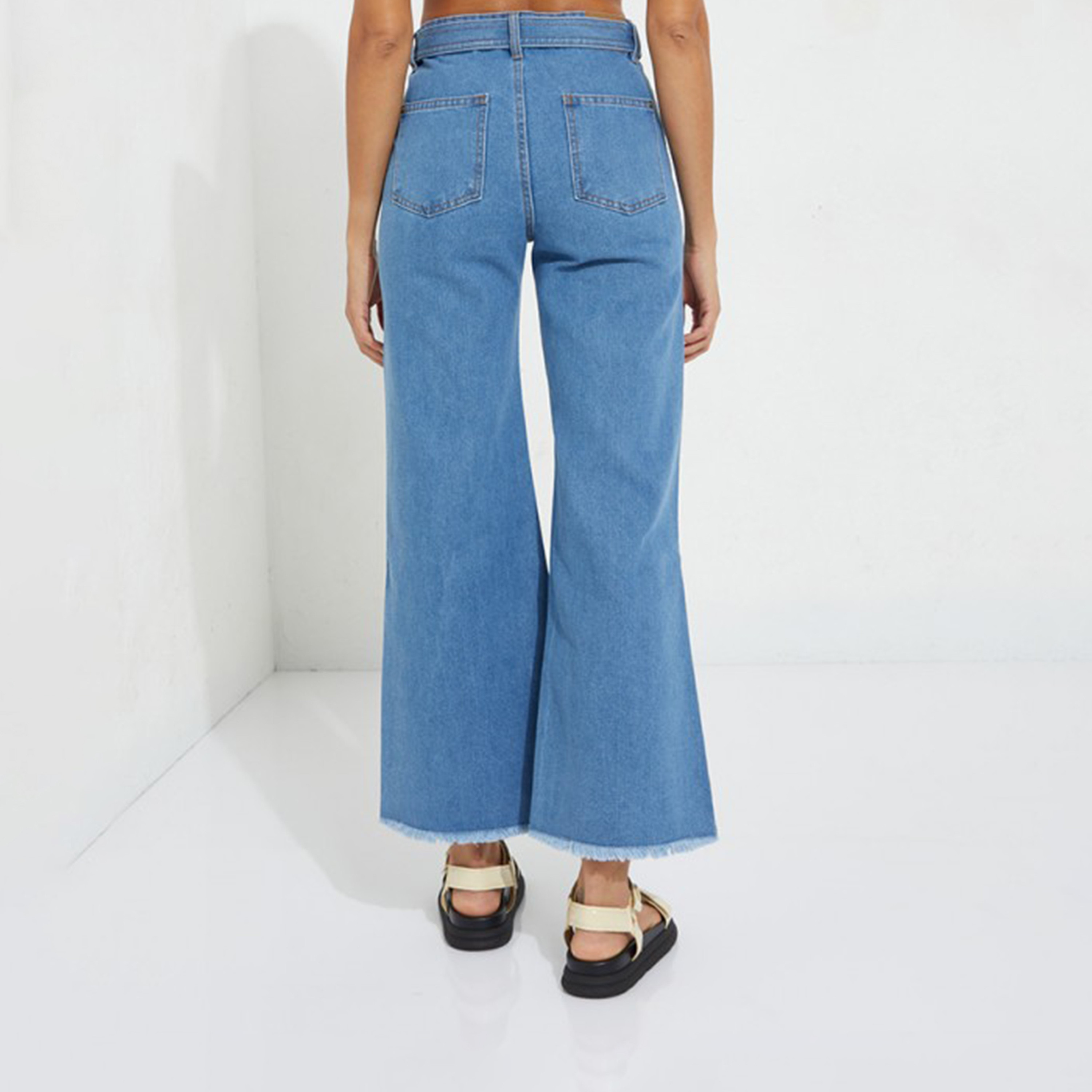 أيروبوستال- بنطلون جينز نسائي واسع الساق ومتوسط ​​الارتفاع لون فاتح-women-clothing-bottoms-jeans-image-2