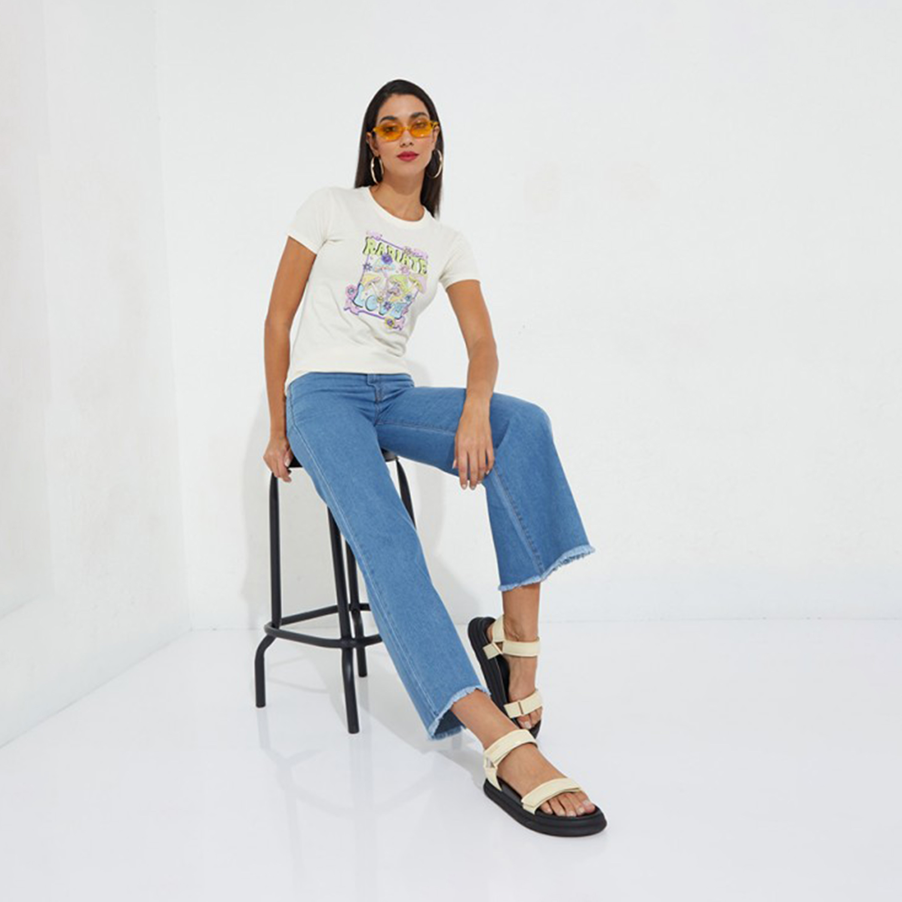 أيروبوستال- بنطلون جينز نسائي واسع الساق ومتوسط ​​الارتفاع لون فاتح-women-clothing-bottoms-jeans-image-4