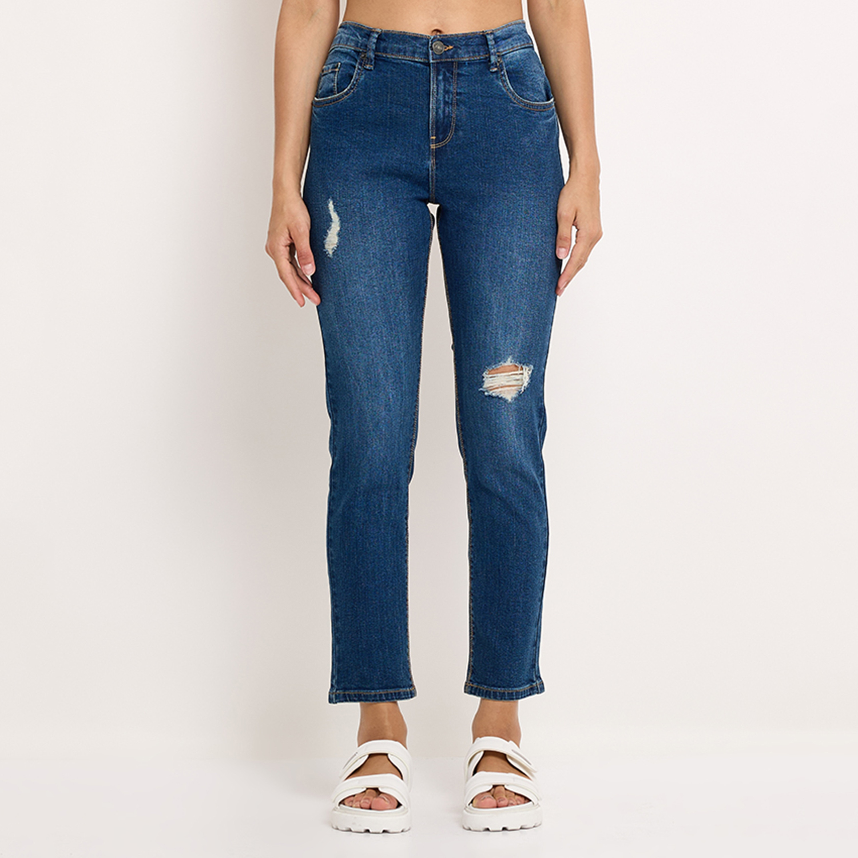 بنطلون جينز نسائي مقطع بخصر مرتفع وسحاب وأزرار من أيروبوستال-women-clothing-bottoms-jeans-image-5