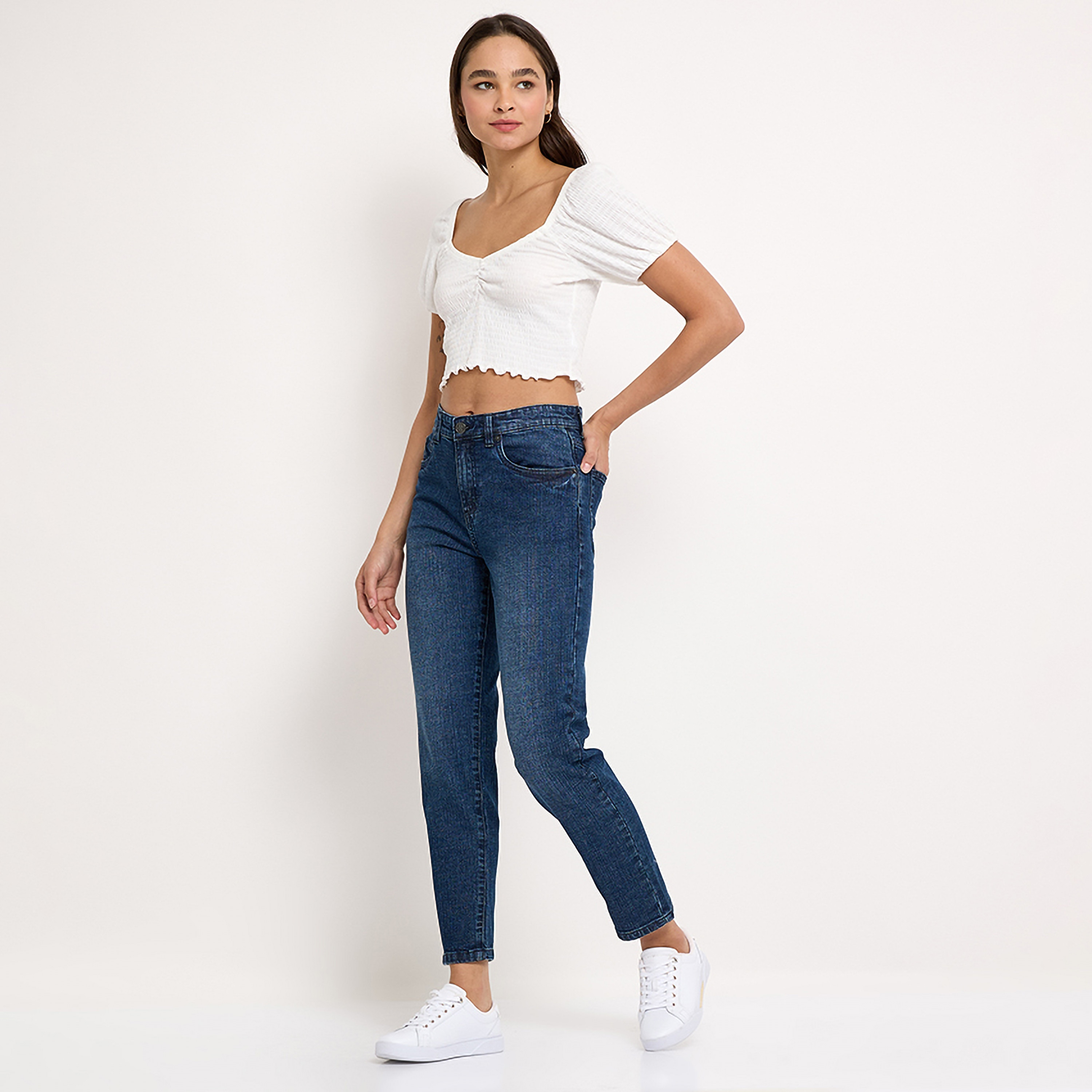بنطلون جينز نسائي سادة بخصر متوسط وسحاب وأزرار من أيروبوستال-women-clothing-bottoms-jeans-image-6