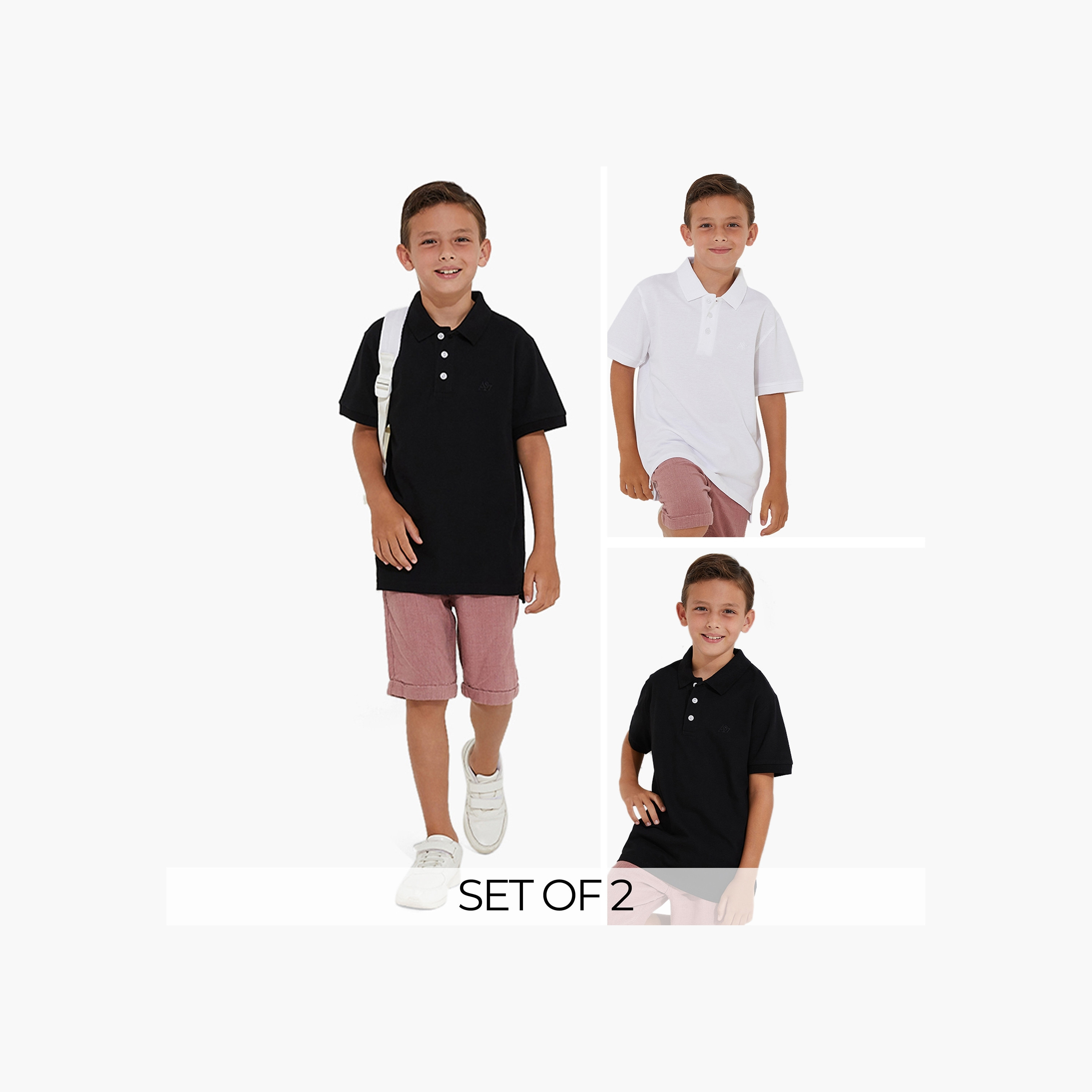 تيشيرت بولو سادة بأكمام قصيرة من إيرو كيدز- طقم من قطعتين-boys-clothing-tshirtsandpolos-image-1