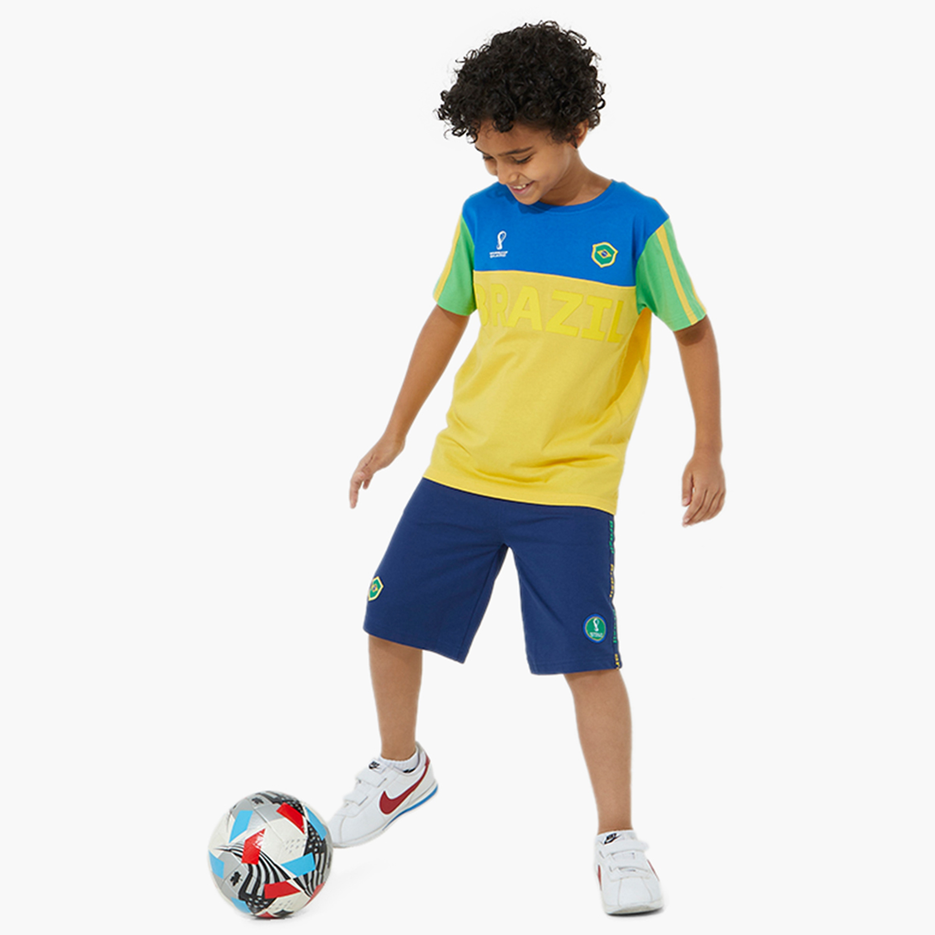 Aeropostale FIFA 2022 Brazil Country Print Shorts with Tape Detail and Pockets-sports-boys-clothing-bottoms-image-4
