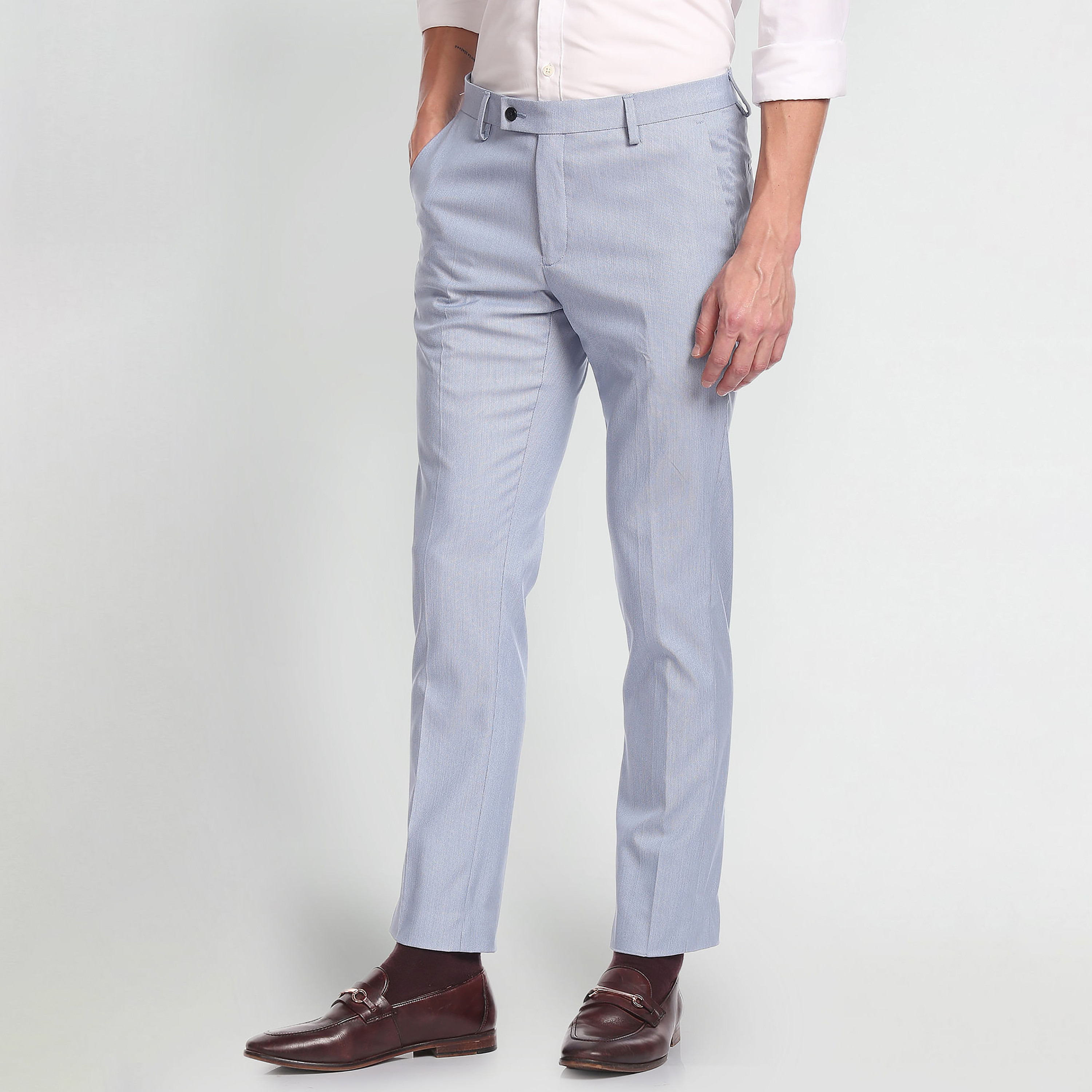 Arrow Light Blue Tailored Fit Formal Trousers-men-clothing-bottoms-trousersandchinos-trousers-image-2