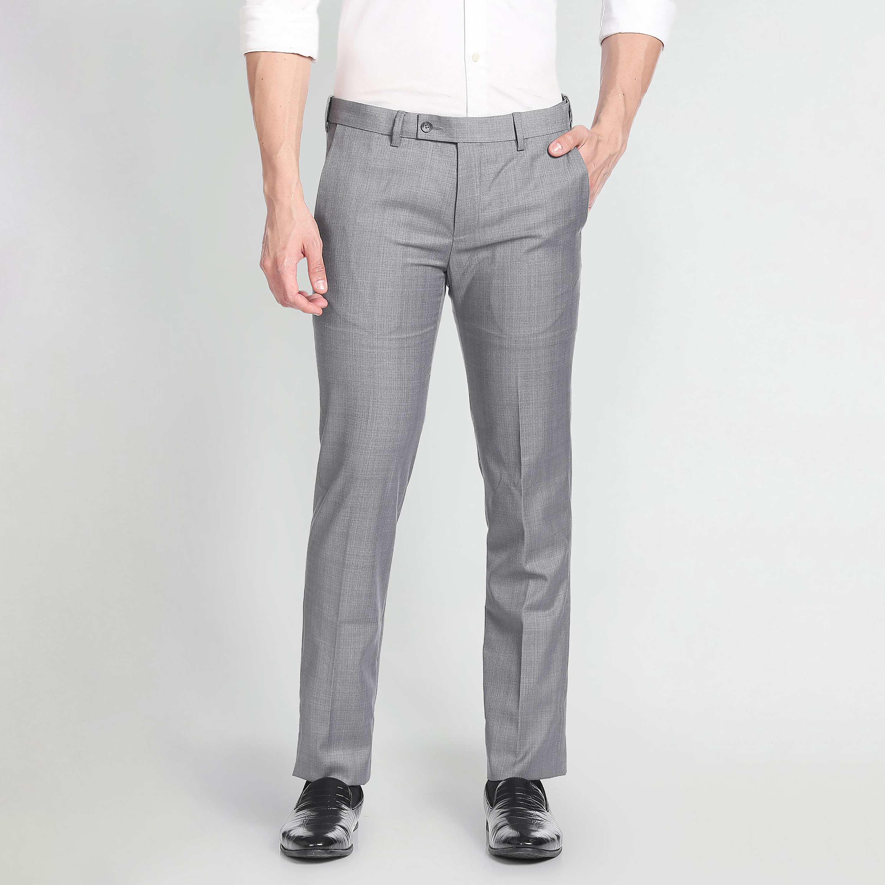 Buy Arrow Navy Regular Fit Self Pattern Trousers for Mens Online @ Tata CLiQ