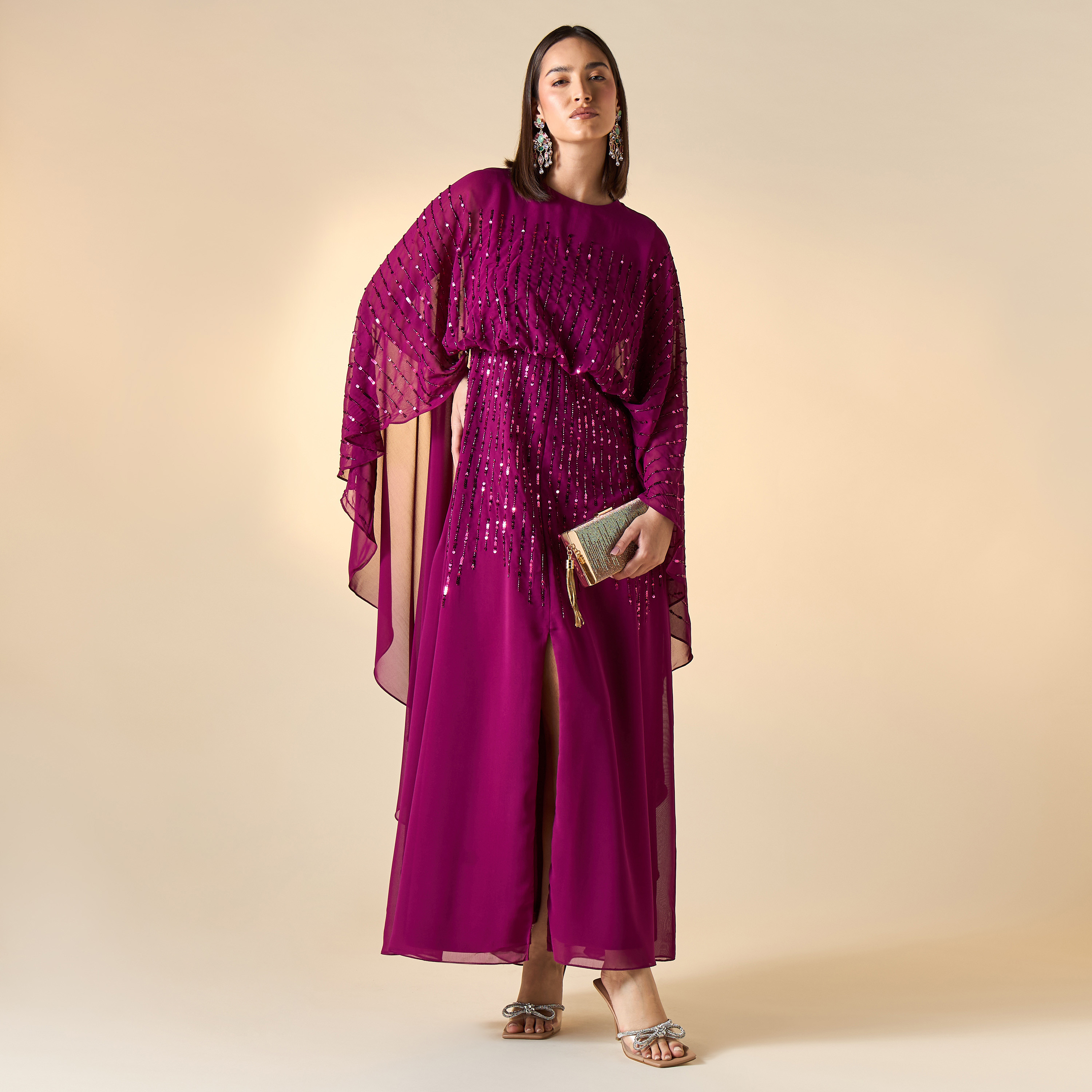 Amelia Rose Embellished Maxi Dress with Cape Sleeves-women-clothing-dresses-image-3