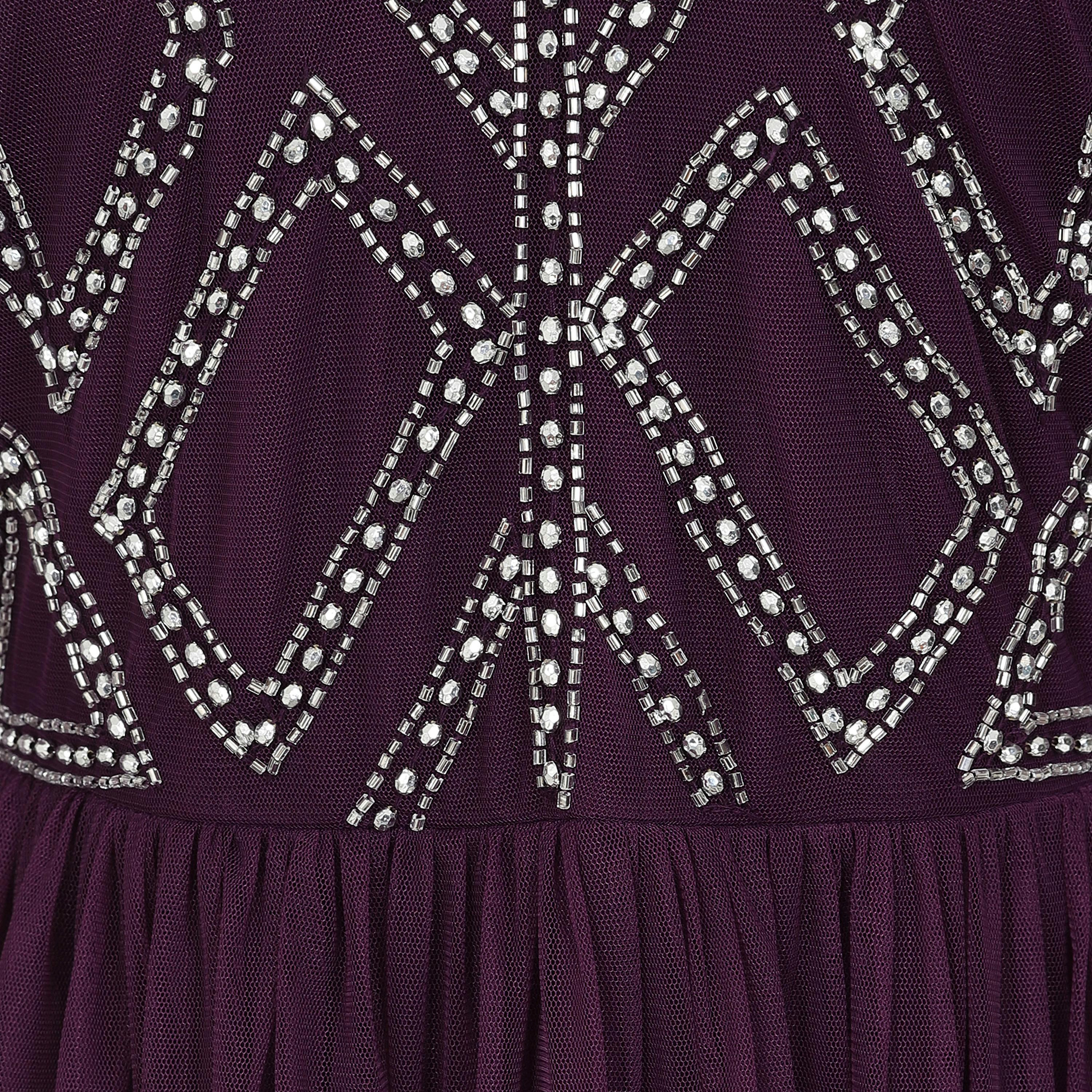 Amelia Rose Purple Beaded & Crystal Cape Sleeves Fit & Flare Party Midi Women's Dress-women-clothing-dresses-image-2
