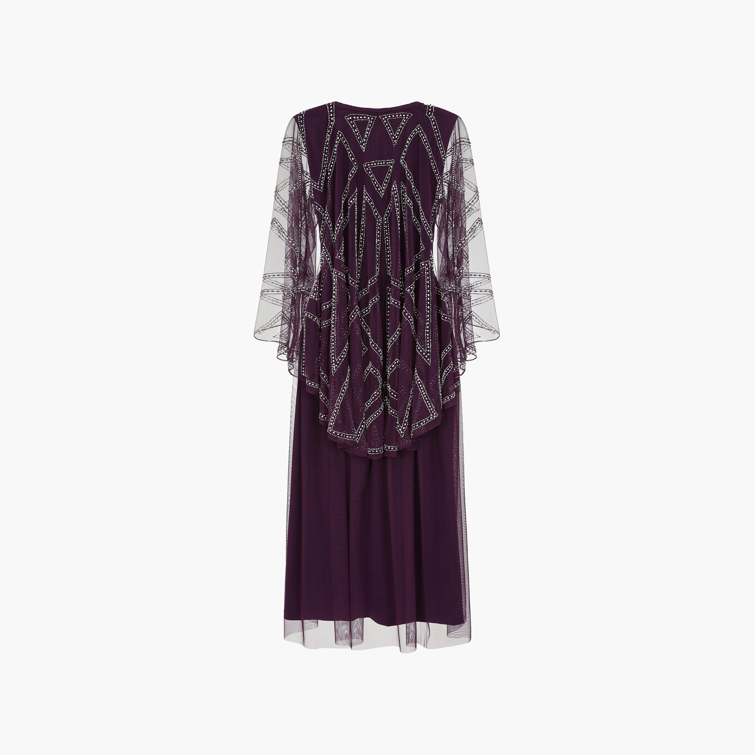Amelia Rose Purple Beaded & Crystal Cape Sleeves Fit & Flare Party Midi Women's Dress-women-clothing-dresses-image-3