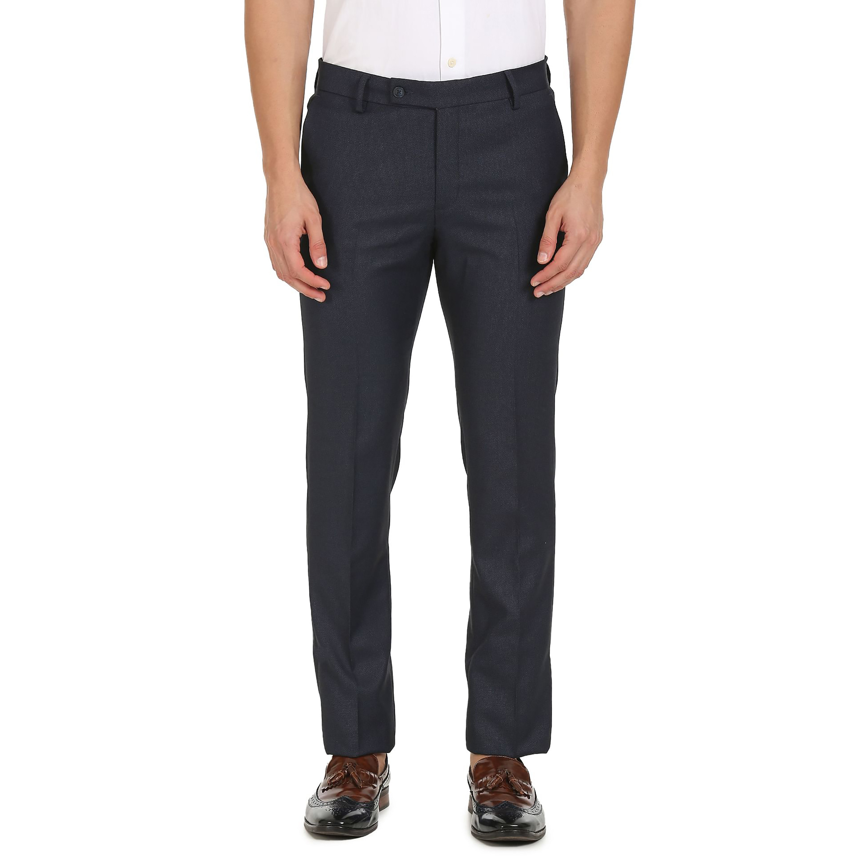 بنطلون رجالي أزرق كحلي بجيب مزين من أرو مع زر الإغلاق-men-clothing-bottoms-trousersandchinos-trousers-image-1