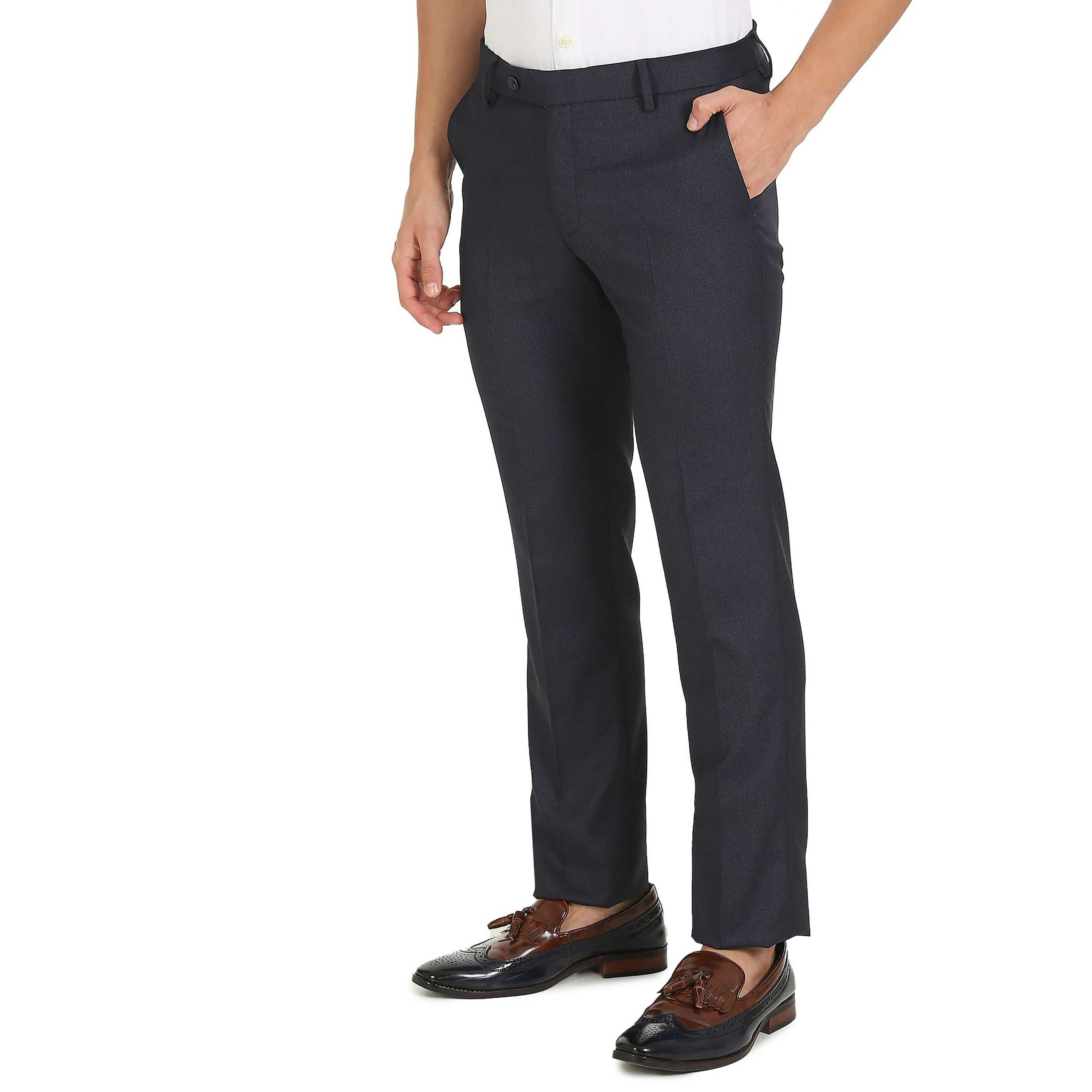 بنطلون رجالي أزرق كحلي بجيب مزين من أرو مع زر الإغلاق-men-clothing-bottoms-trousersandchinos-trousers-image-3