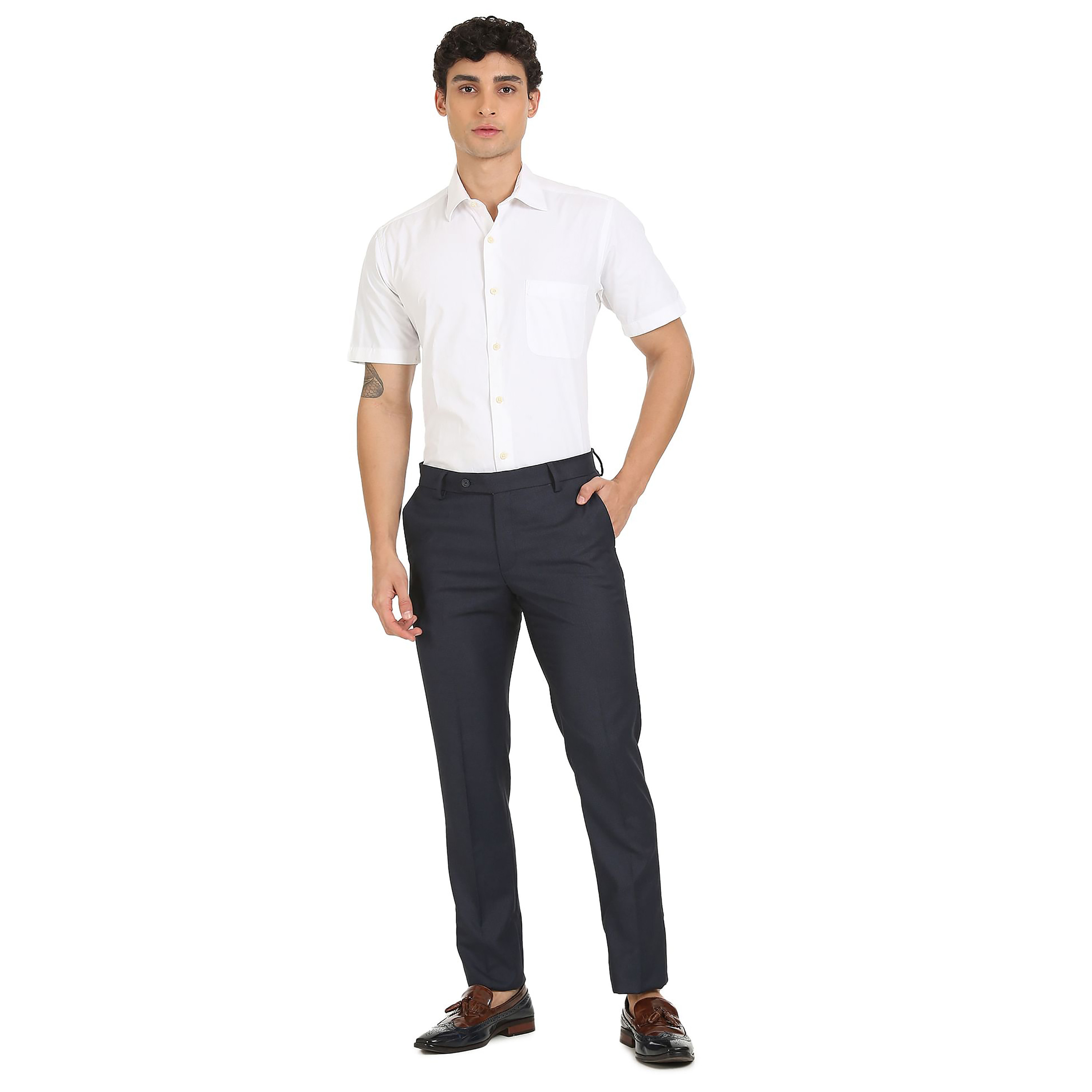 بنطلون رجالي أزرق كحلي بجيب مزين من أرو مع زر الإغلاق-men-clothing-bottoms-trousersandchinos-trousers-image-4