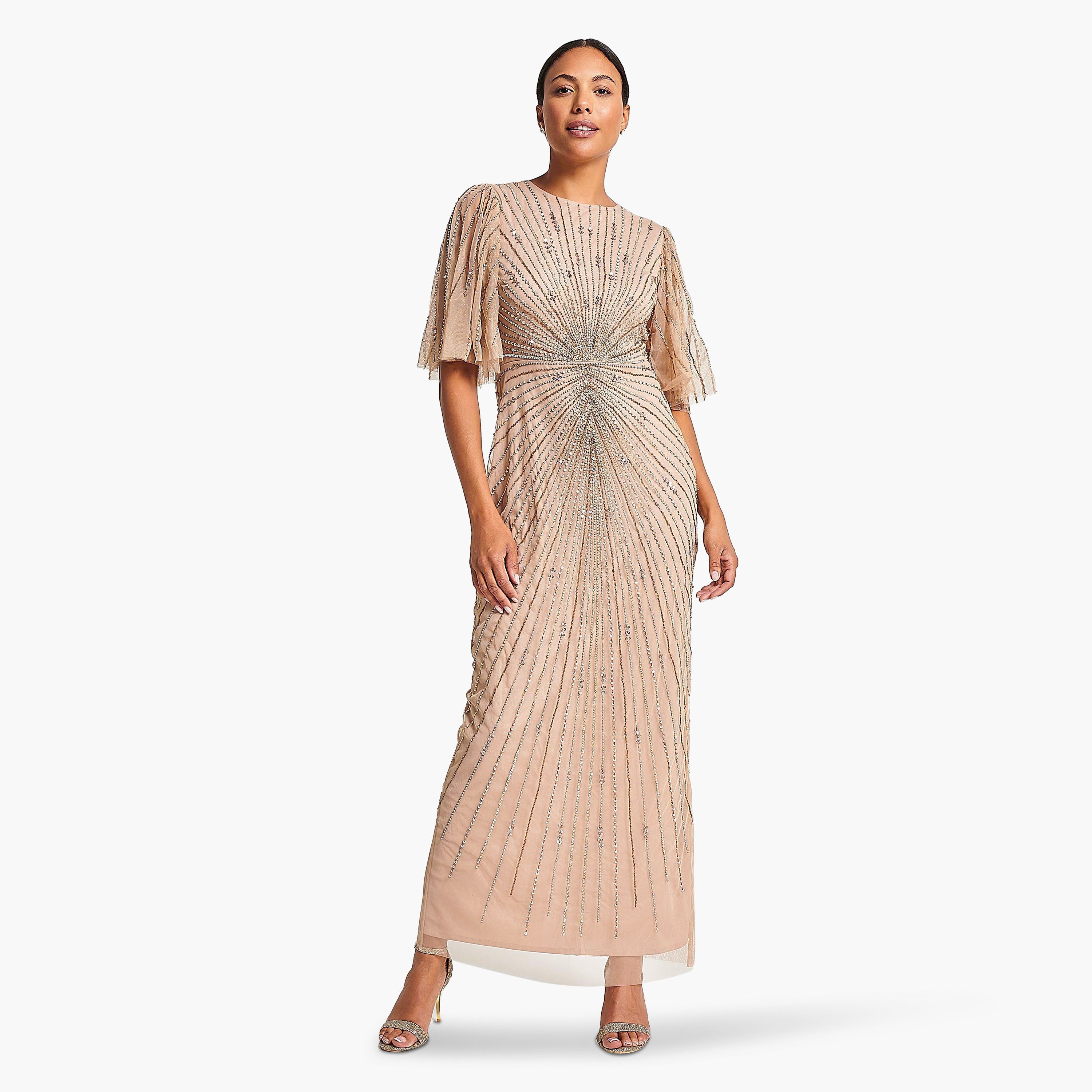 Amelia Rose Whisper Pink Beaded & Sequins Flared Sleeves Evening Women's Dress-women-clothing-dresses-image-1