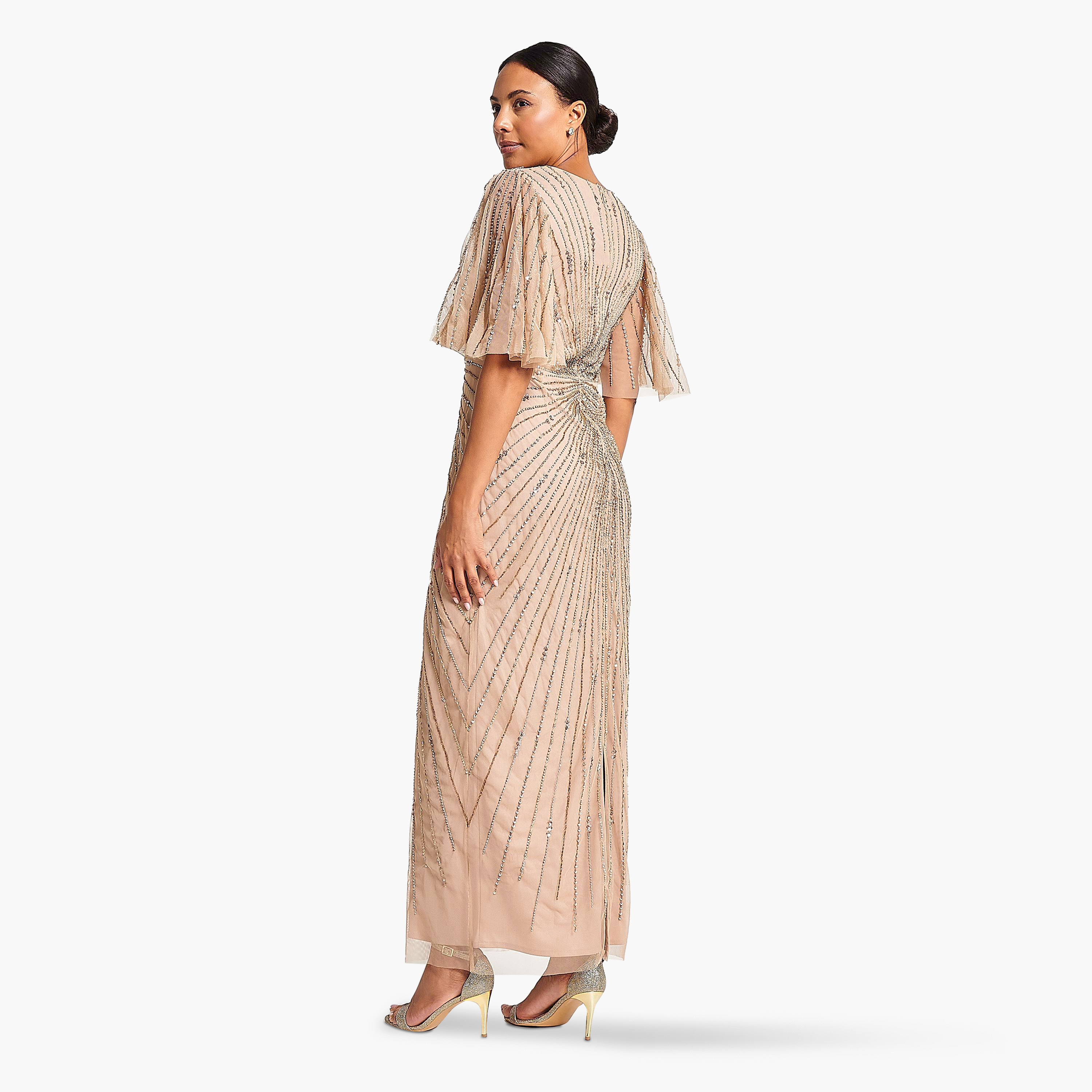 Amelia Rose Whisper Pink Beaded & Sequins Flared Sleeves Evening Women's Dress-women-clothing-dresses-image-2
