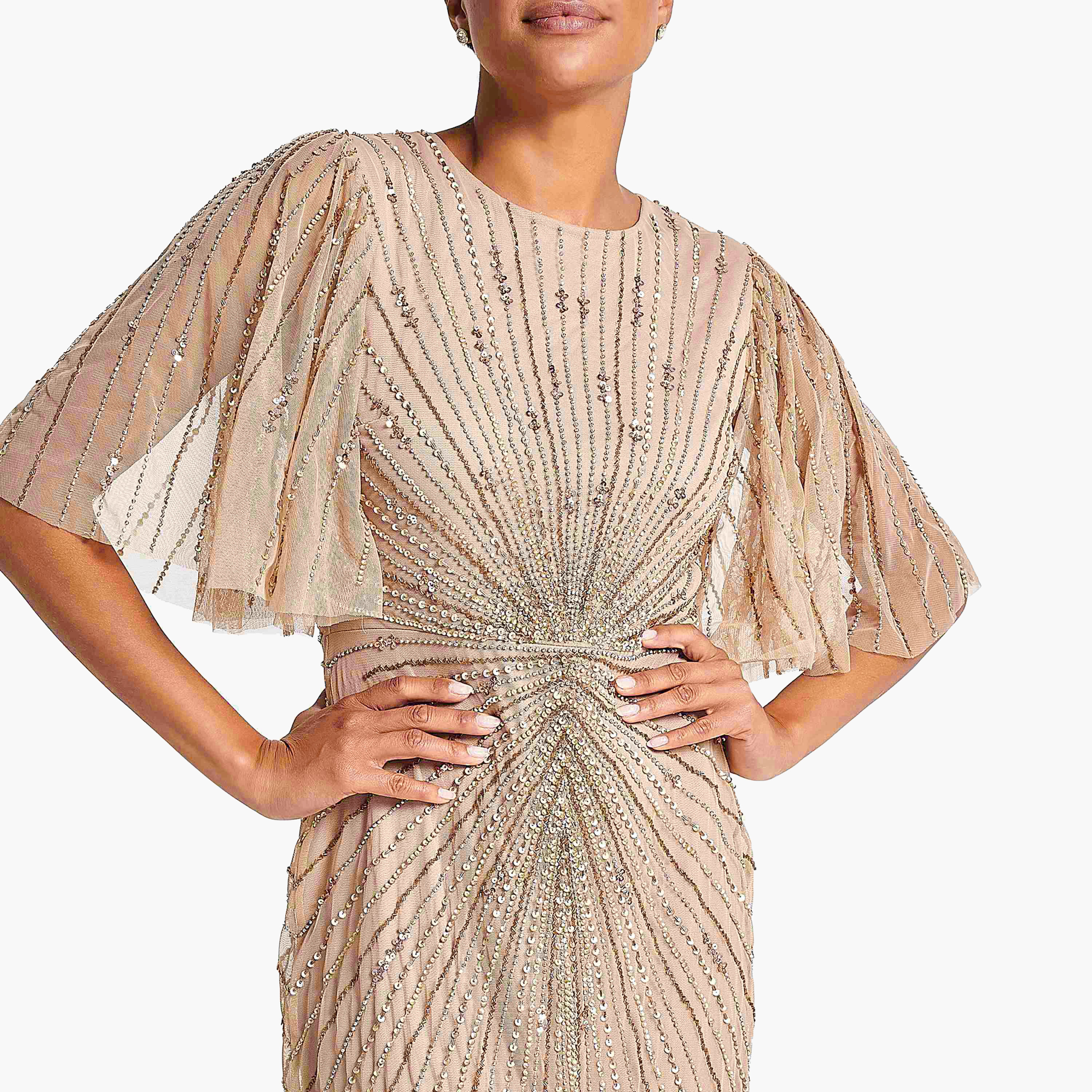Amelia Rose Whisper Pink Beaded & Sequins Flared Sleeves Evening Women's Dress-women-clothing-dresses-image-3