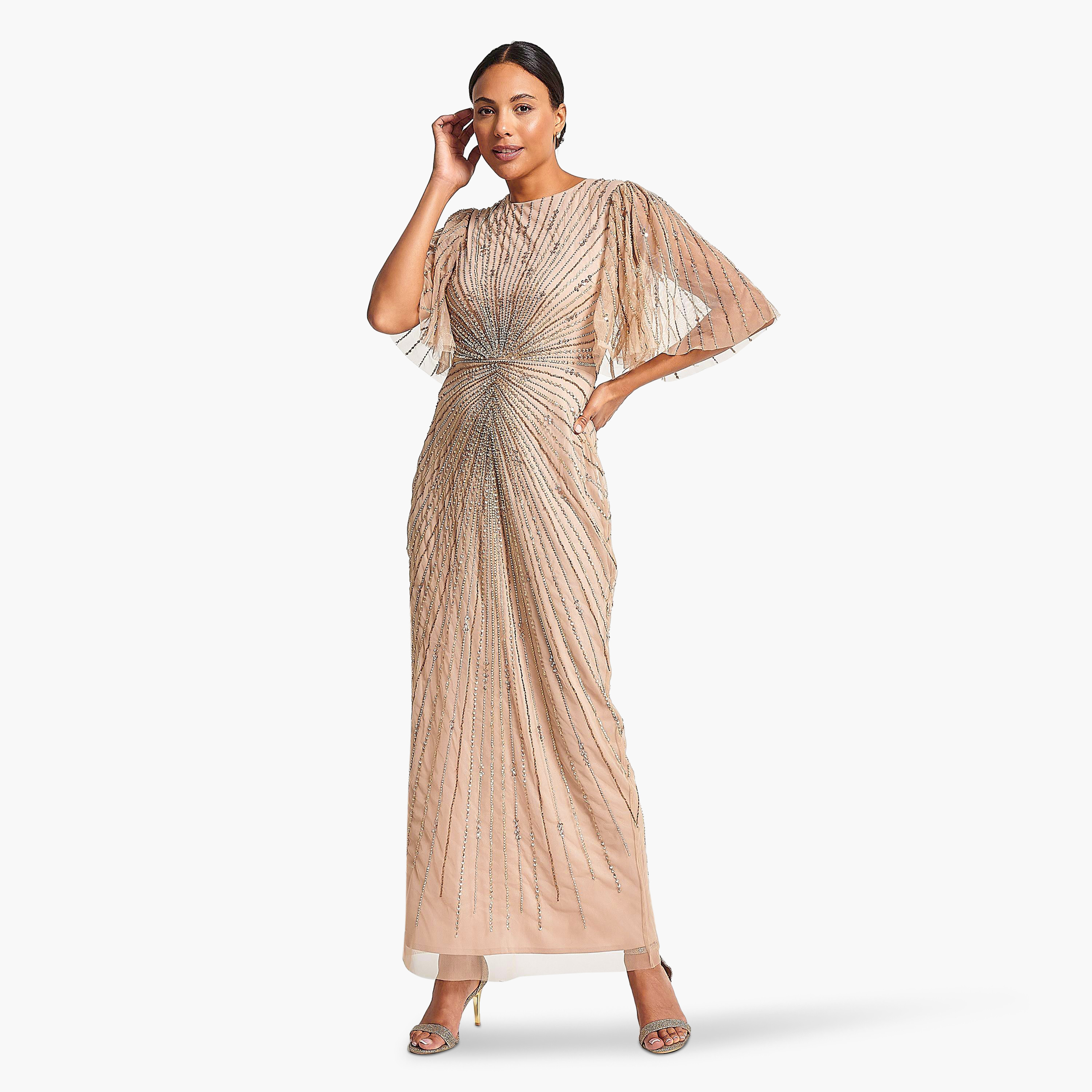 Amelia Rose Whisper Pink Beaded & Sequins Flared Sleeves Evening Women's Dress-women-clothing-dresses-image-4